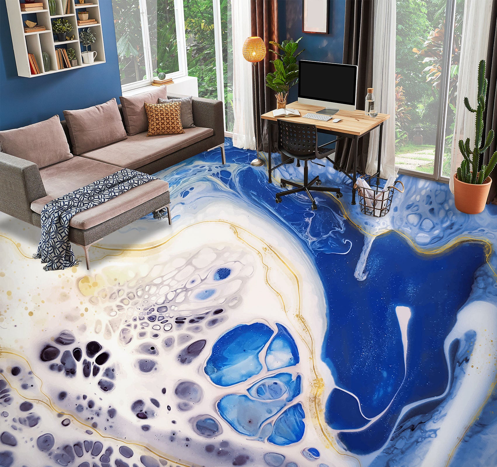 3D Blue And White Art 909 Floor Mural Wallpaper Murals Rug & Mat Print Epoxy waterproof bath floor