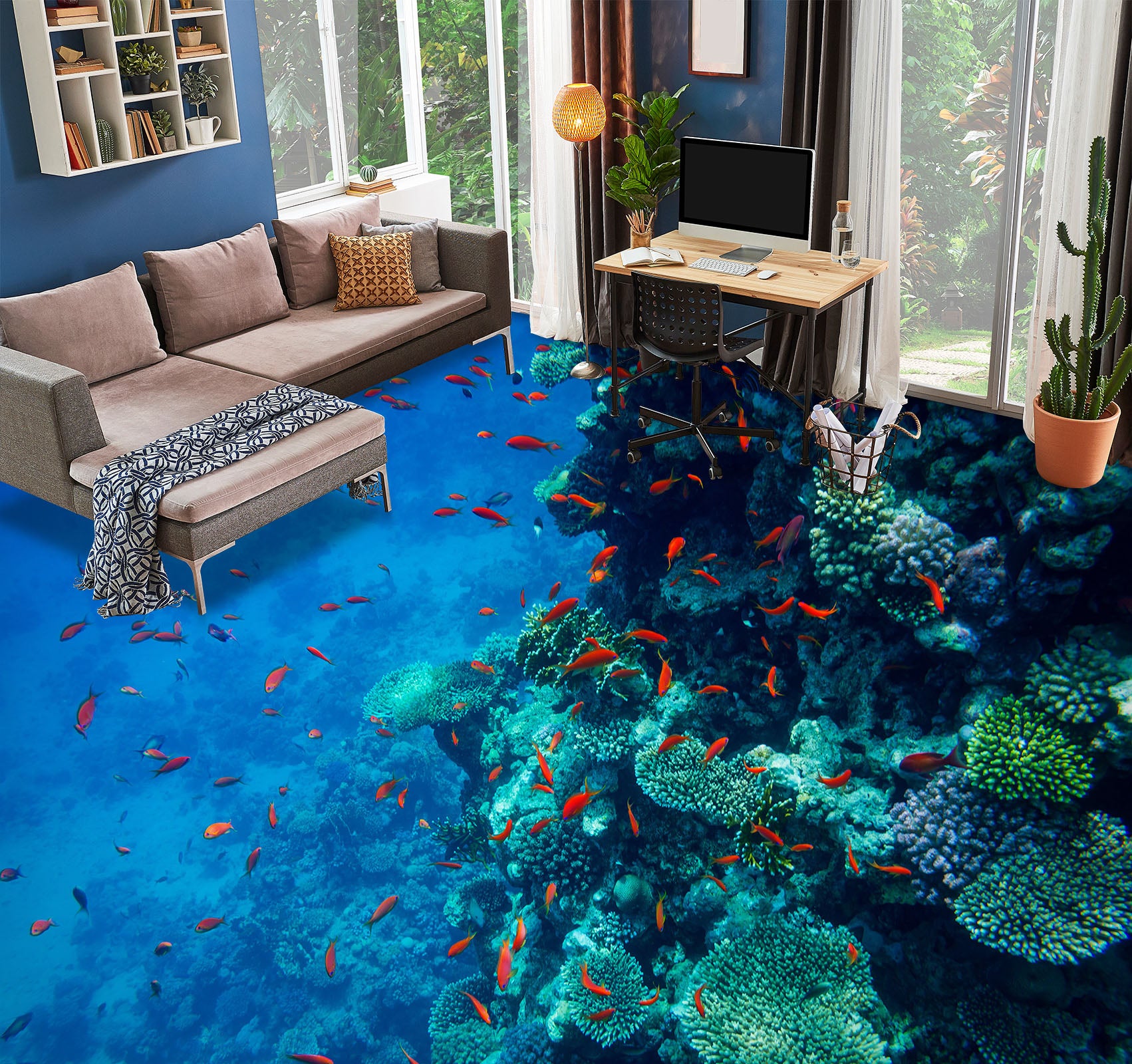 3D Lively Little Fish 784 Floor Mural