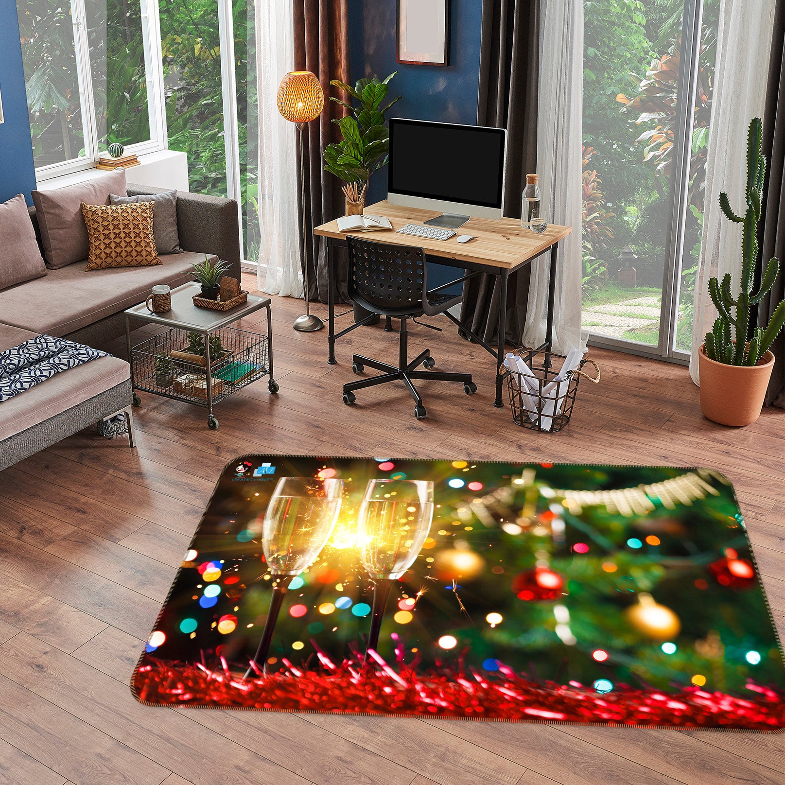 3D Wine Glass 56111 Christmas Non Slip Rug Mat Xmas