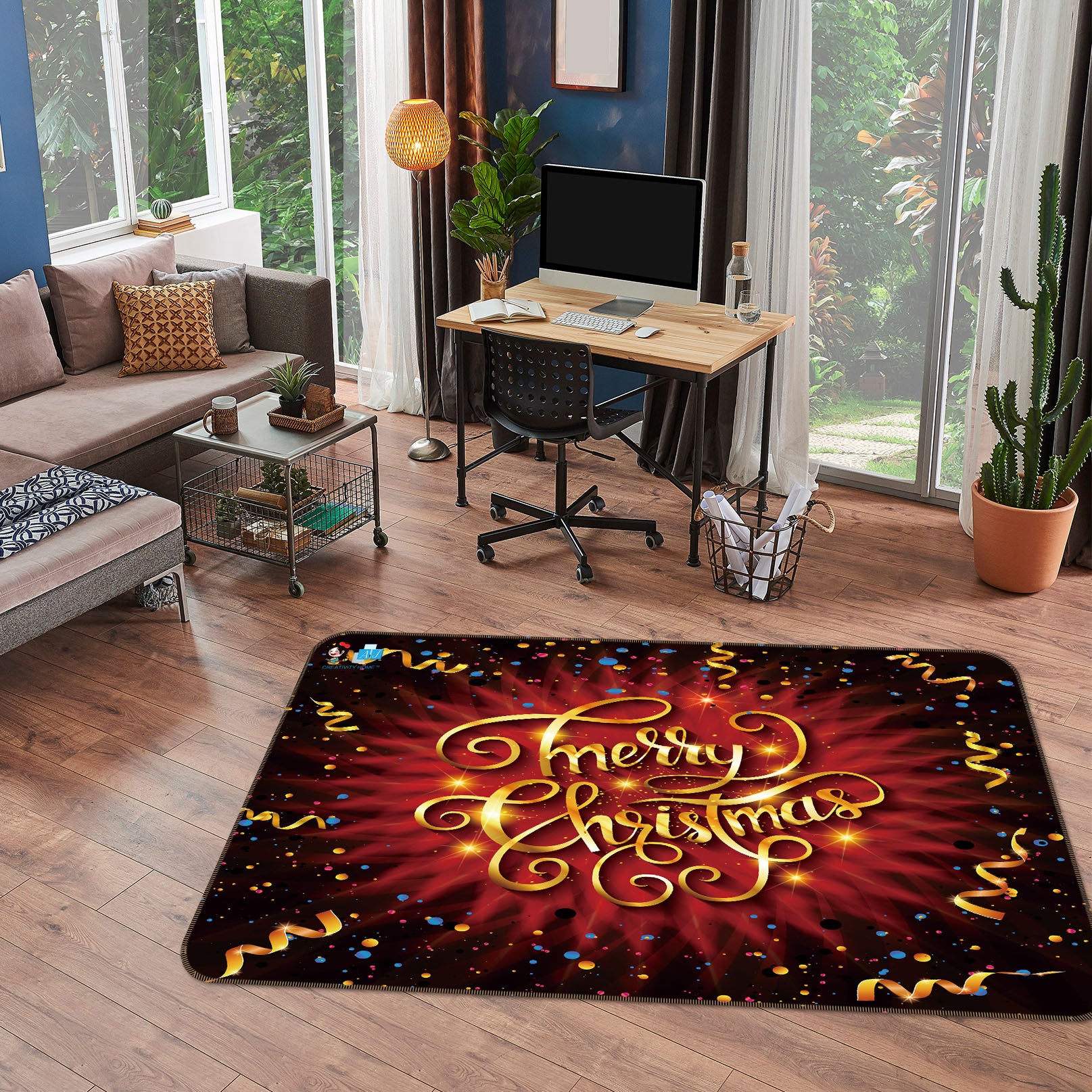 3D Golden Font 57001 Christmas Non Slip Rug Mat Xmas