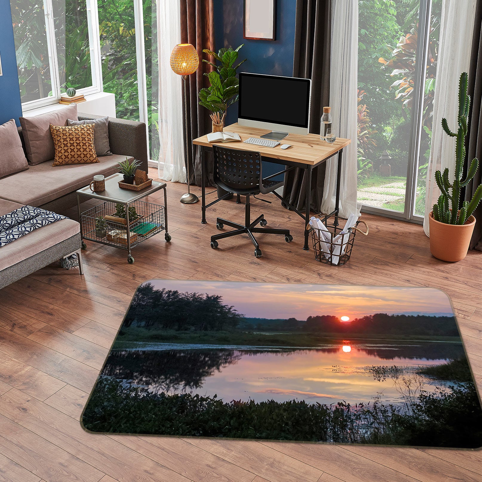 3D Sunset Forest Lake 1027 Jerry LoFaro Rug Non Slip Rug Mat