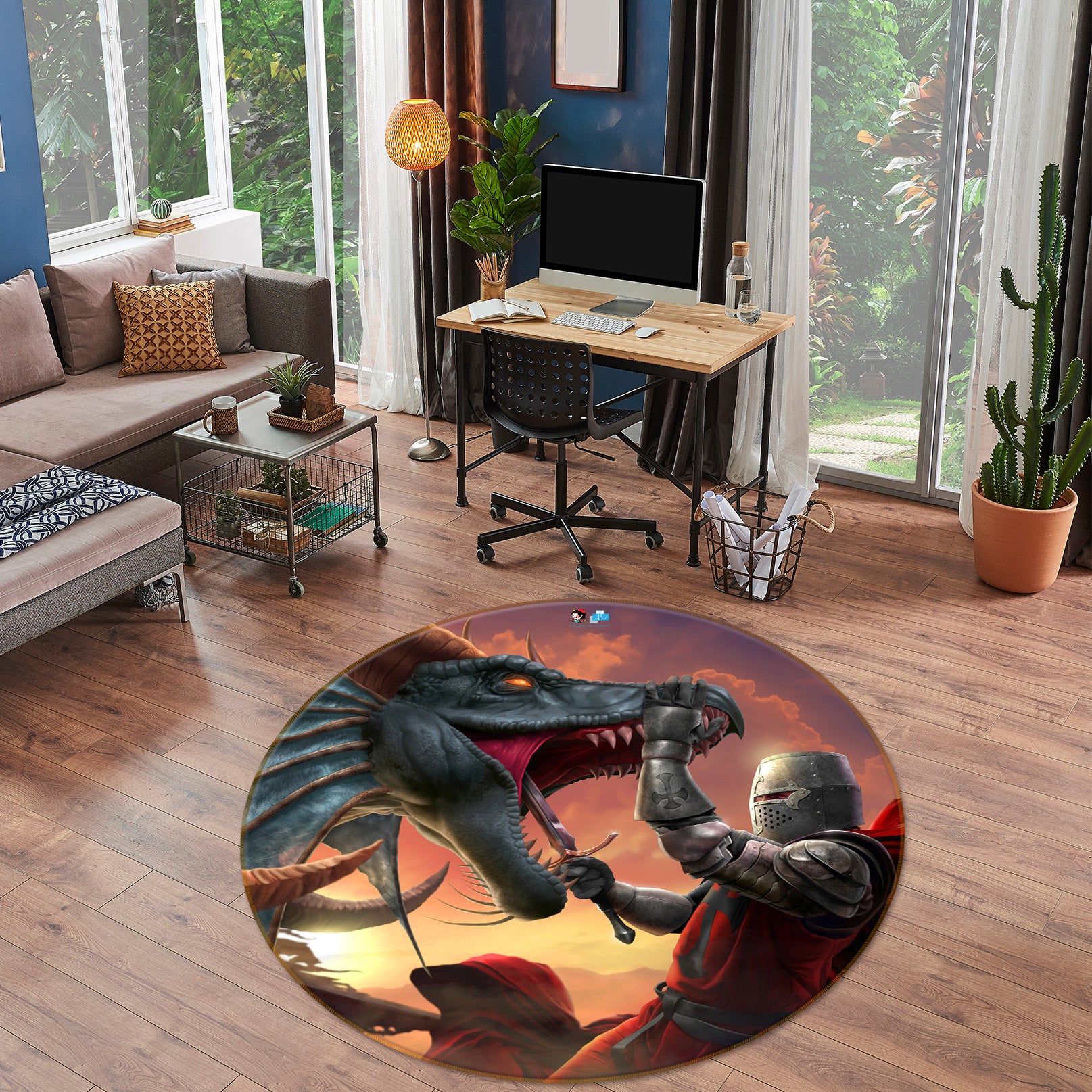 3D Armor Warrior Dragon 4179 Tom Wood Rug Round Non Slip Rug Mat