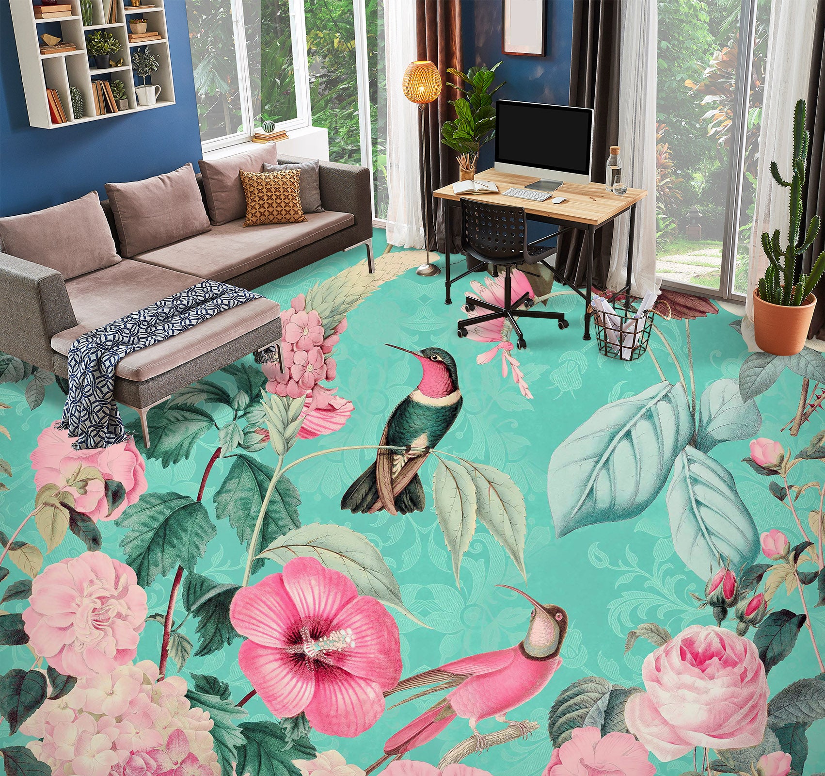 3D Flower Bird 104150 Andrea Haase Floor Mural Wallpaper Murals Self-Adhesive Removable Print Epoxy