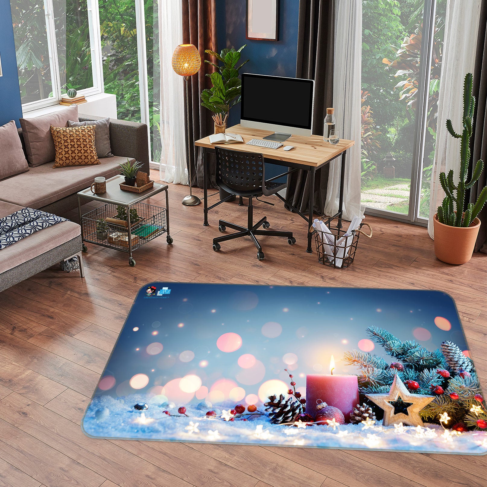 3D Candle Branches Stars 56136 Christmas Non Slip Rug Mat Xmas