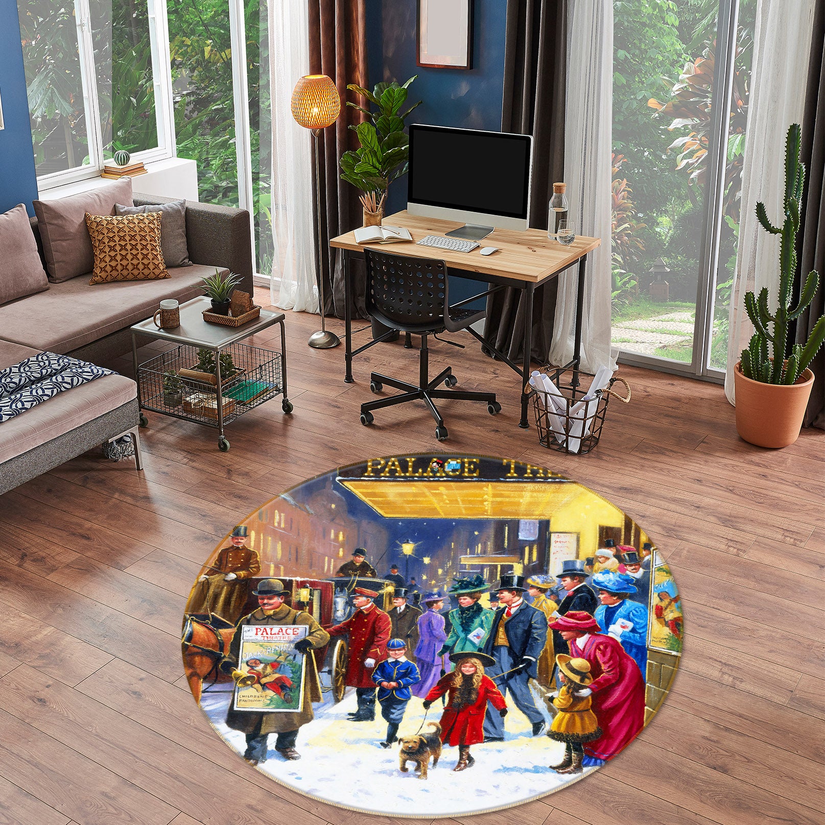 3D Street Girl Dog 042 Kevin Walsh Rug Round Non Slip Rug Mat