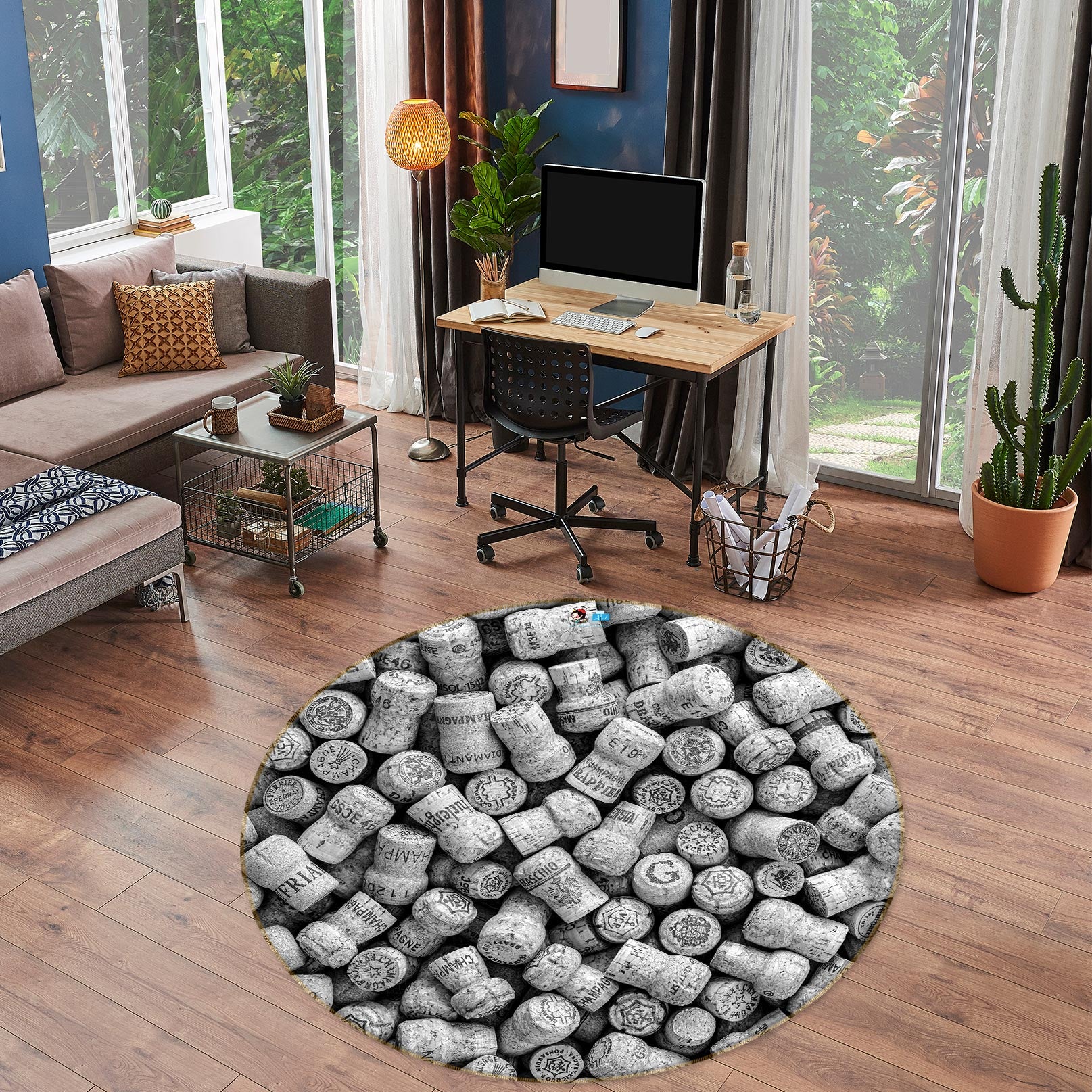 3D Gray Bottle 7580 Assaf Frank Rug Round Non Slip Rug Mat
