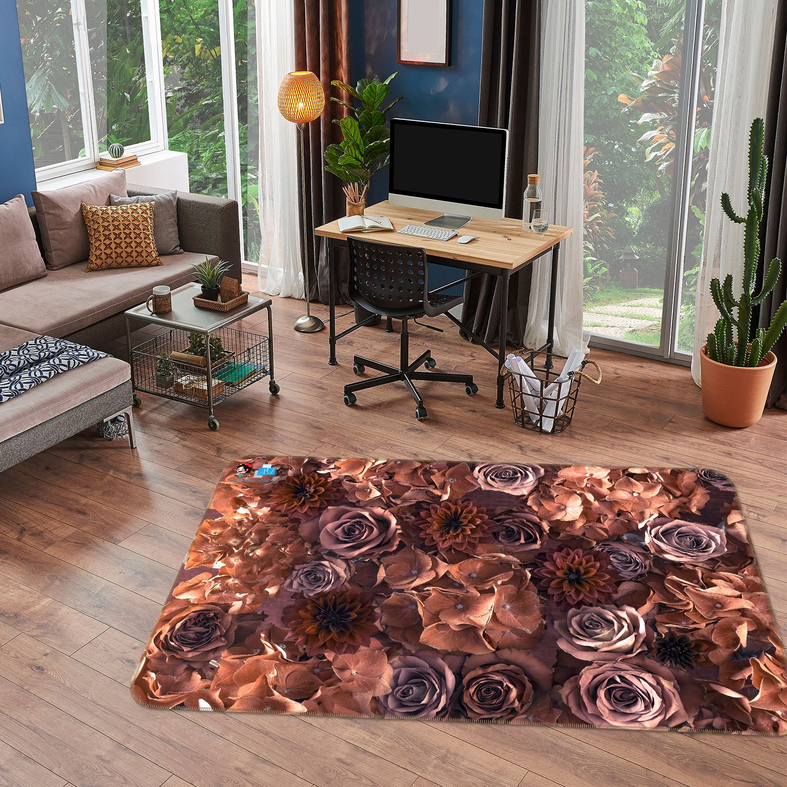 3D Rose Flower 6724 Assaf Frank Rug Non Slip Rug Mat