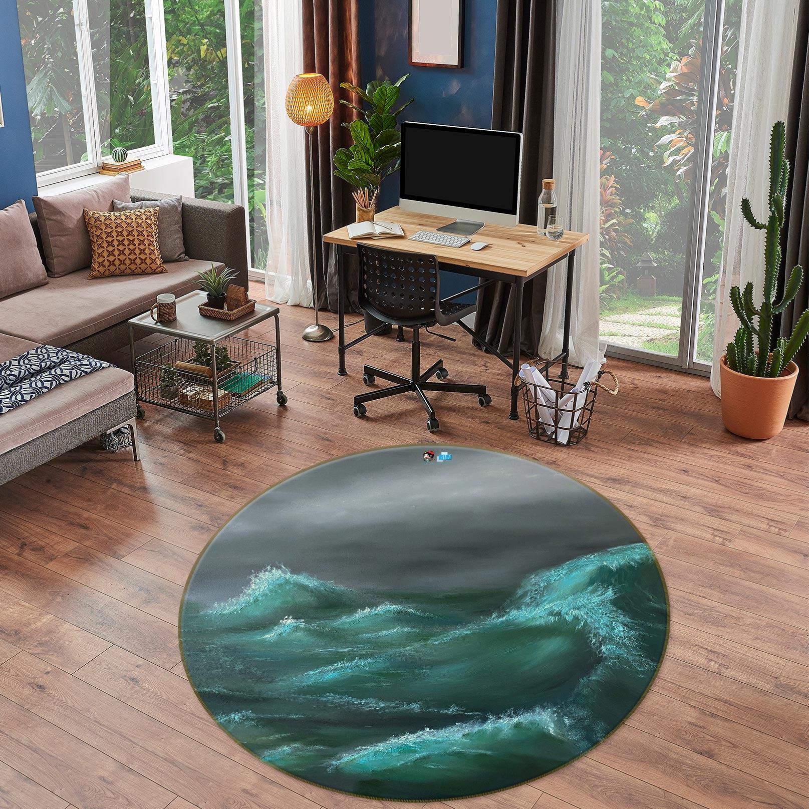 3D Waves 9746 Marina Zotova Rug Round Non Slip Rug Mat