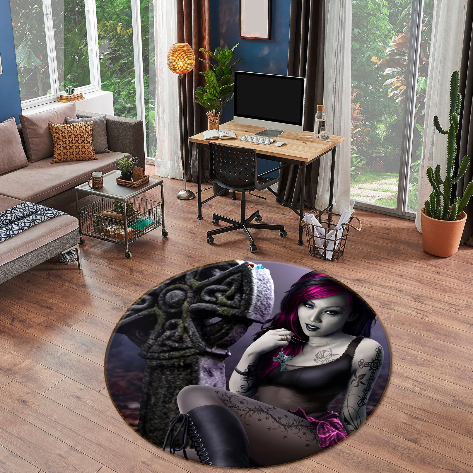 3D Beauty 4170 Tom Wood Rug Round Non Slip Rug Mat