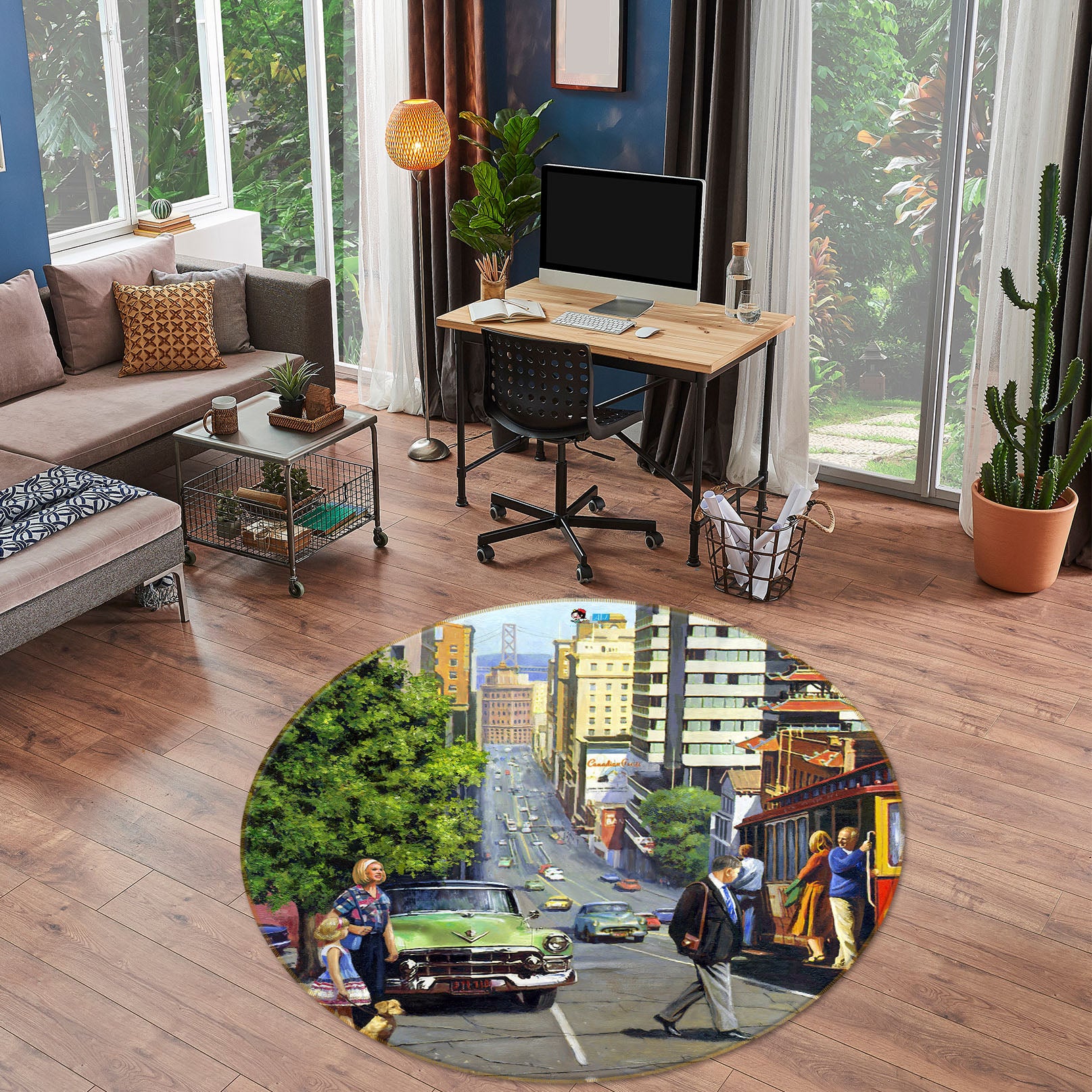 3D Street Car 060 Kevin Walsh Rug Round Non Slip Rug Mat