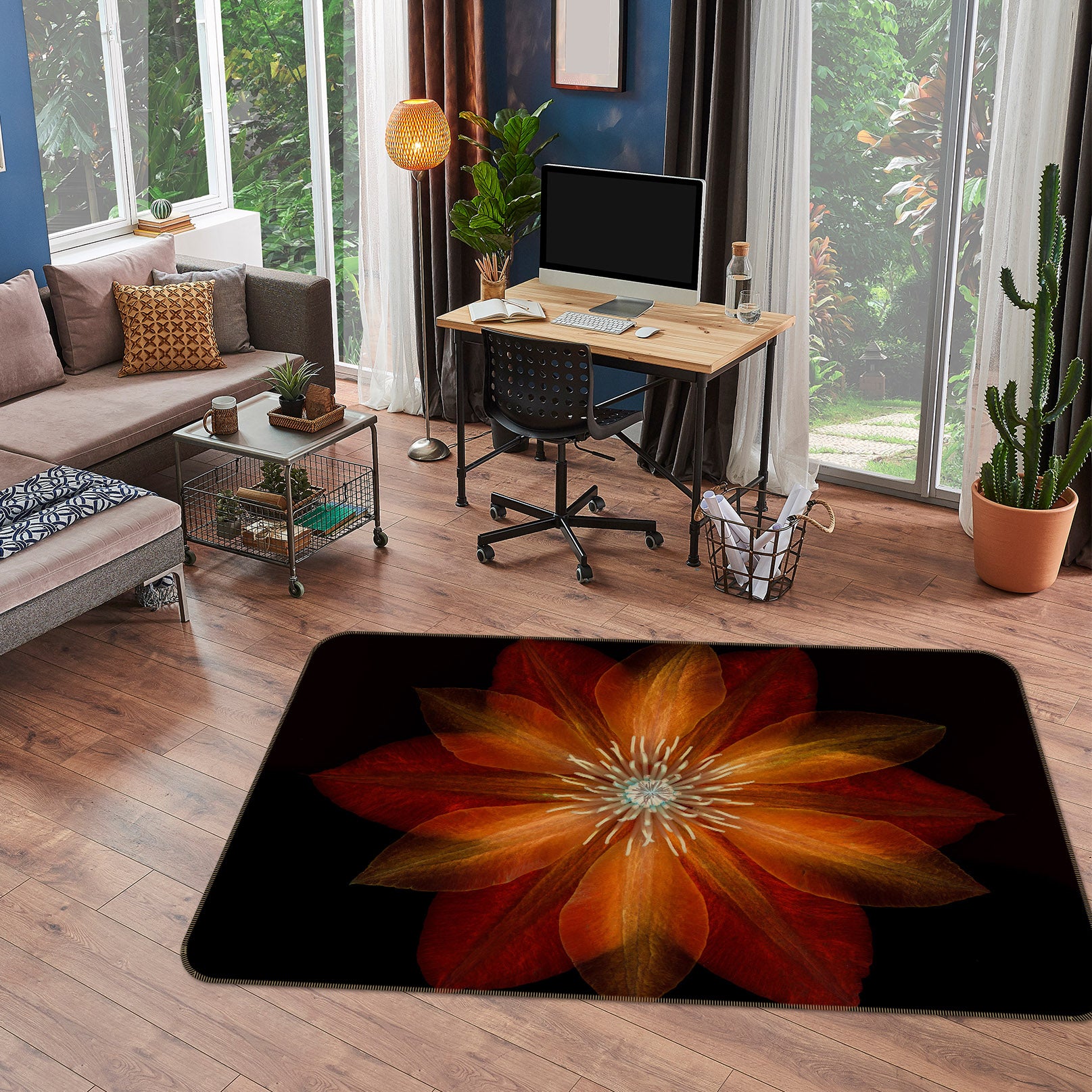 3D Fire Red Flower 1013 Assaf Frank Rug Non Slip Rug Mat