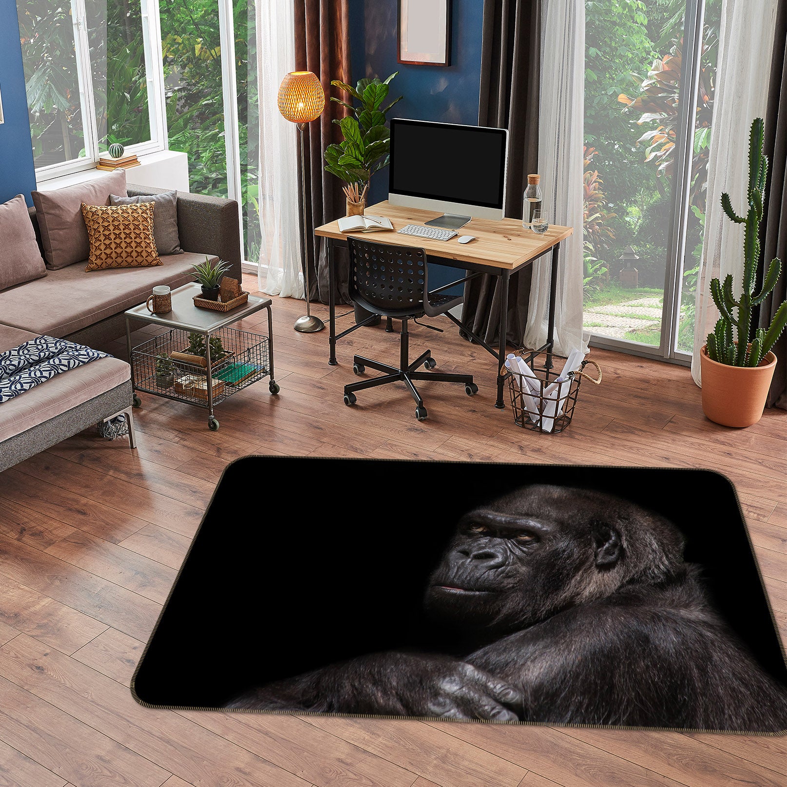 3D Orangutan Black 087 Animal Non Slip Rug Mat