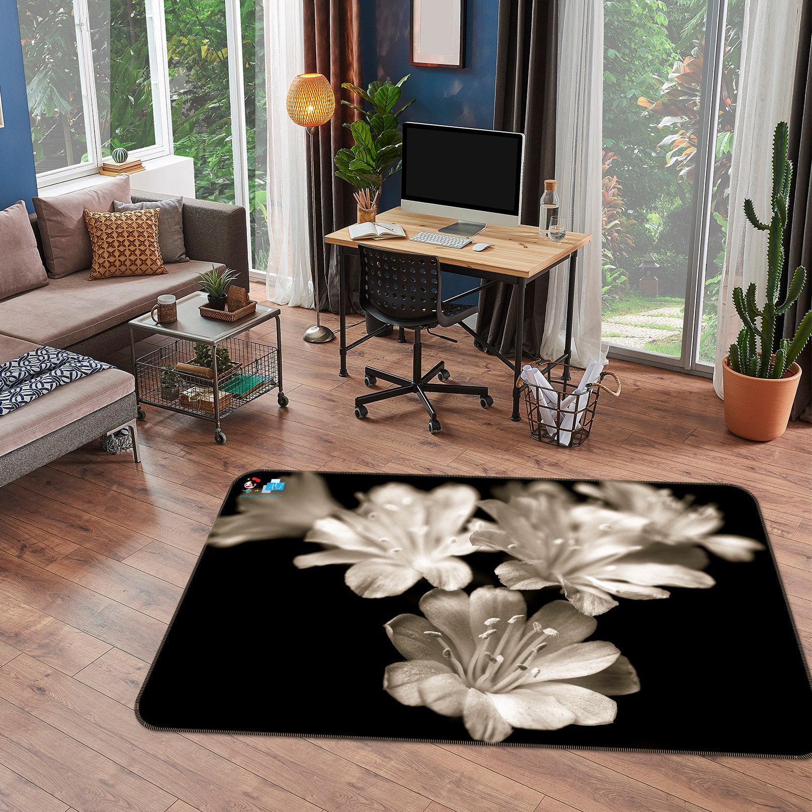 3D White Flower 6701 Assaf Frank Rug Non Slip Rug Mat