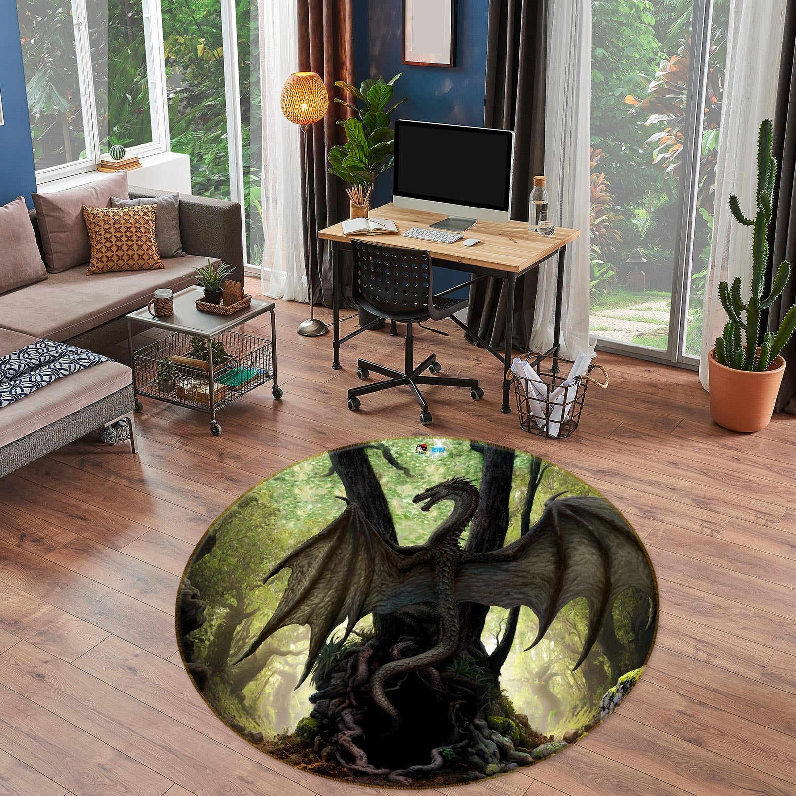 3D Trees Dragon 6144 Ciruelo Rug Round Non Slip Rug Mat