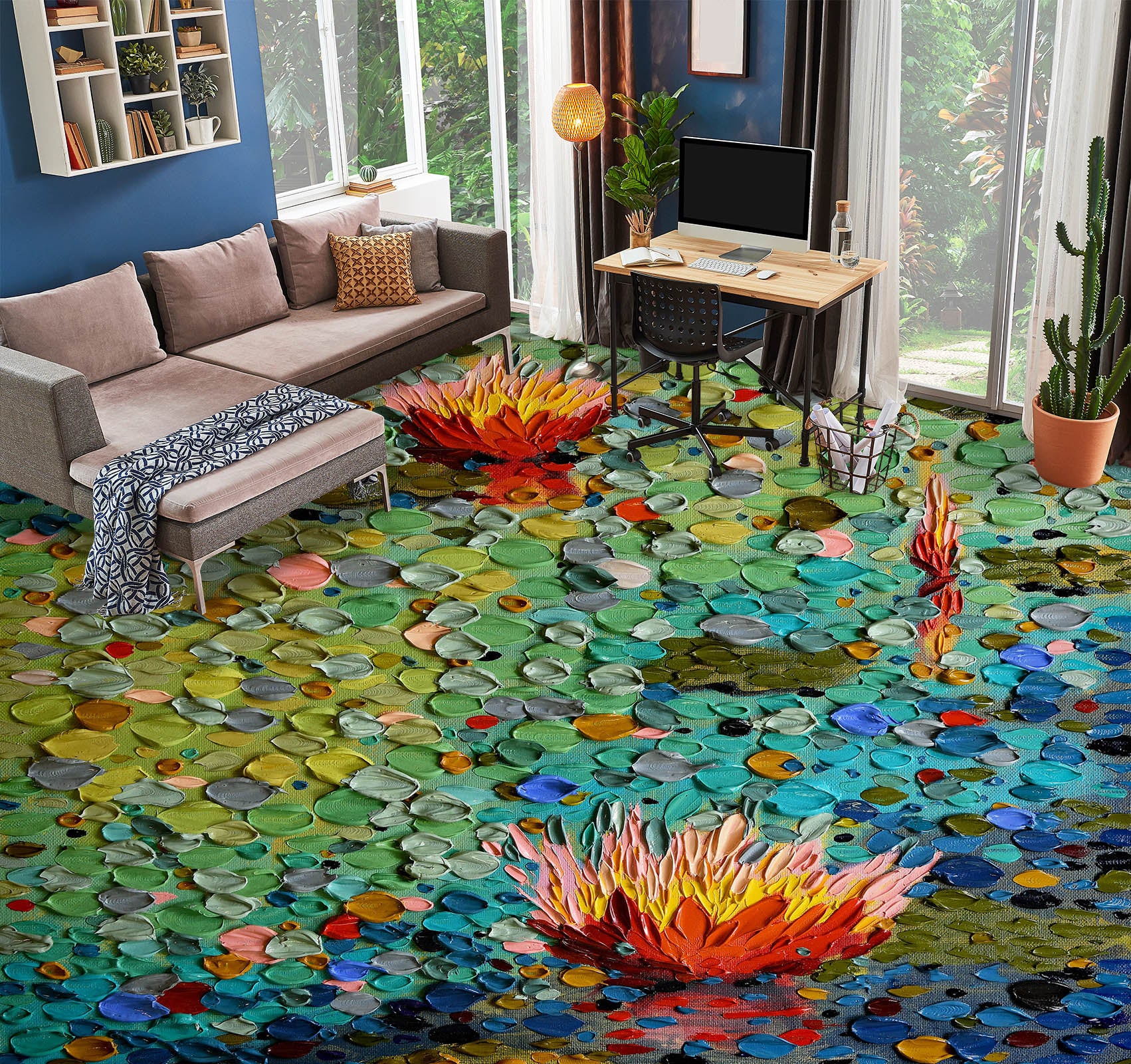 3D Lotus Pond 102169 Dena Tollefson Floor Mural Wallpaper Murals Self-Adhesive Removable Print Epoxy