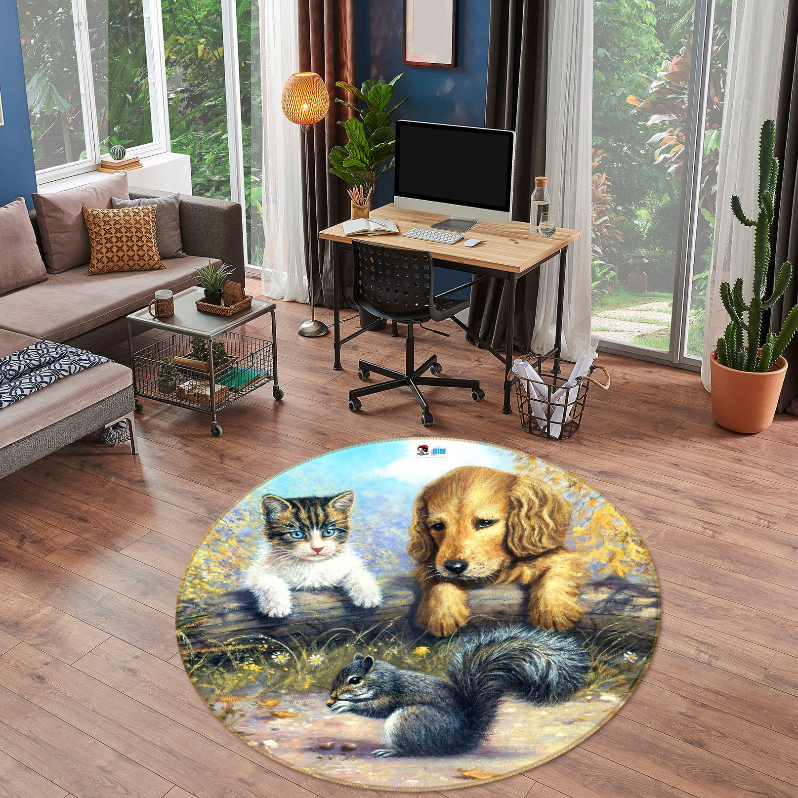3D Squirrel Dog 032 Kevin Walsh Rug Round Non Slip Rug Mat