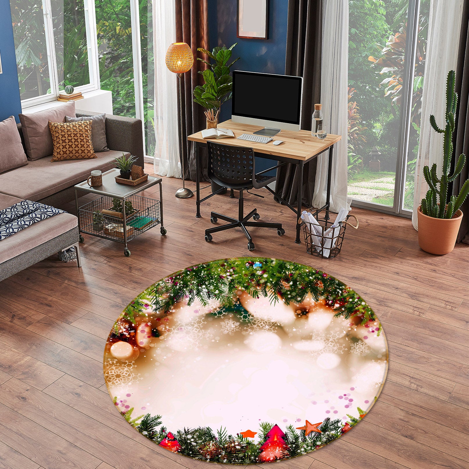 3D Branches 56042 Christmas Round Non Slip Rug Mat Xmas