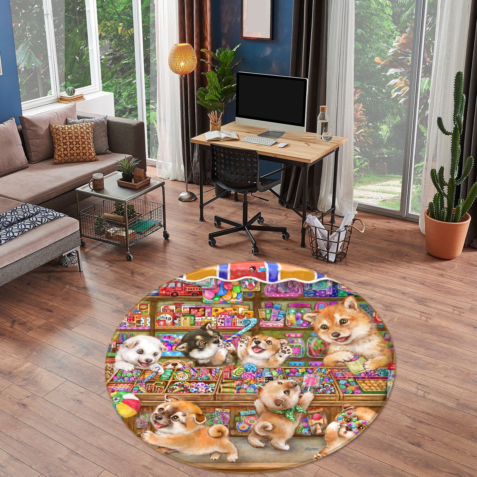 3D Candy House Dog 6065 Kayomi Harai Rug Round Non Slip Rug Mat