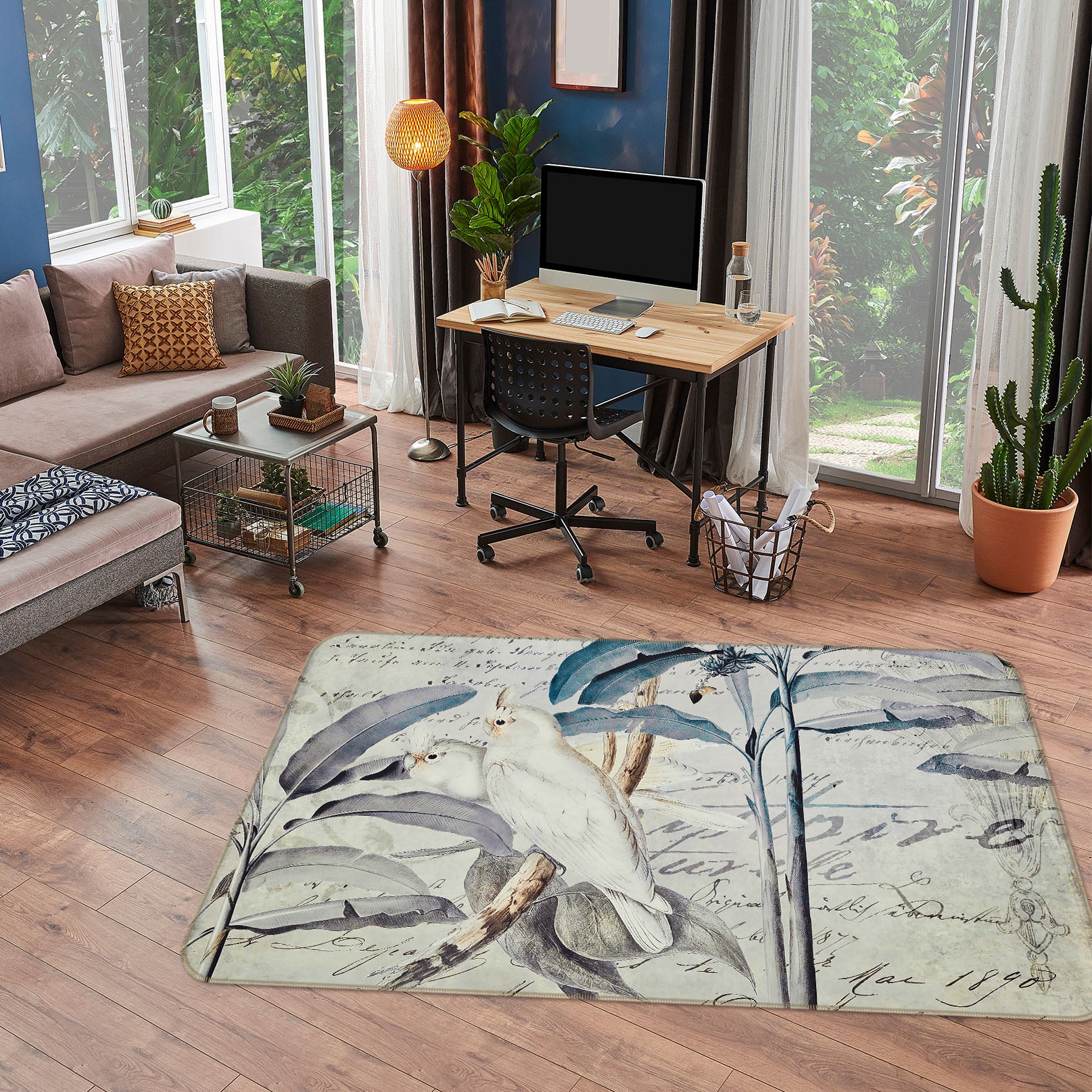 3D White Parrot 1032 Andrea haase Rug Non Slip Rug Mat