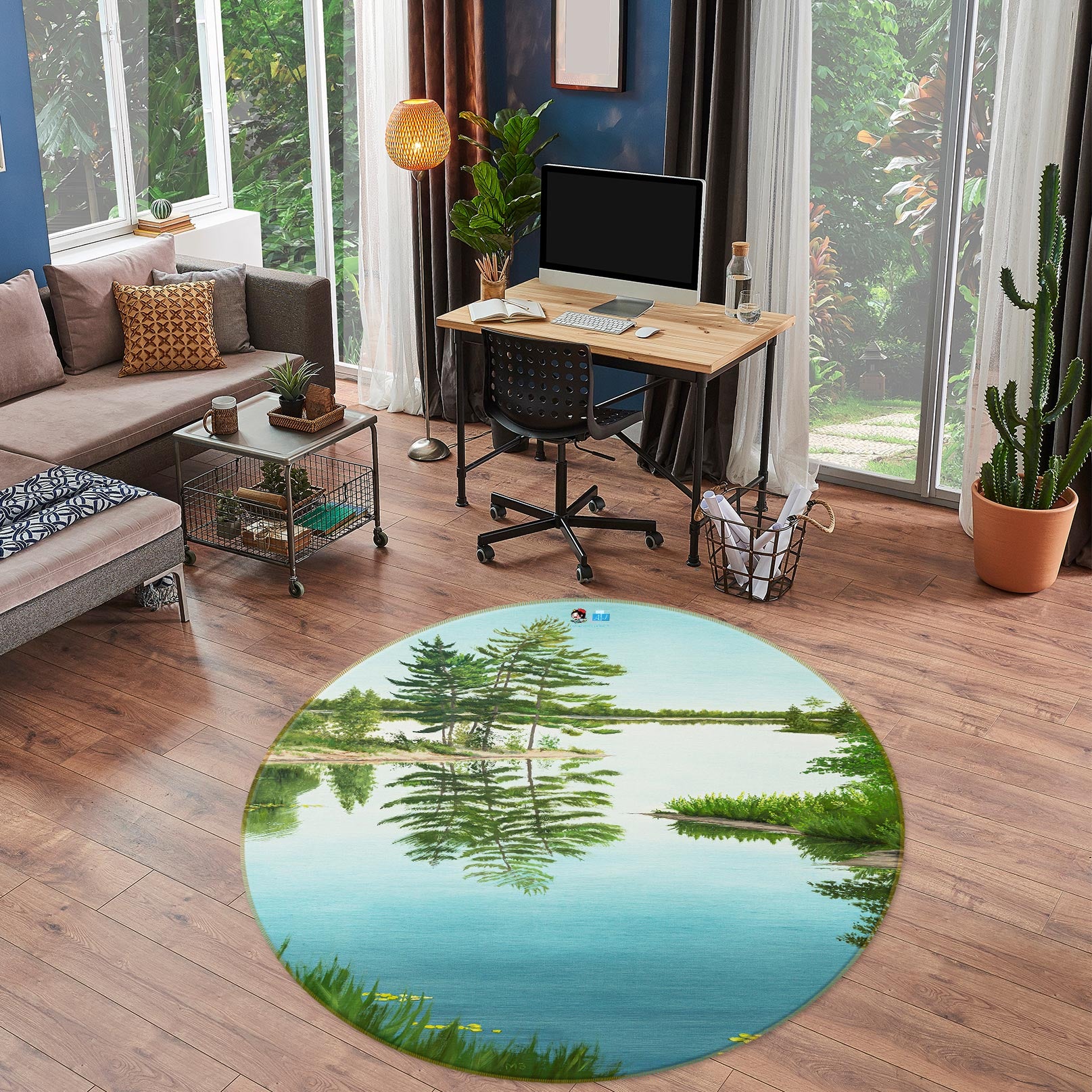 3D Lake Tree 18137 Marina Zotova Rug Round Non Slip Rug Mat