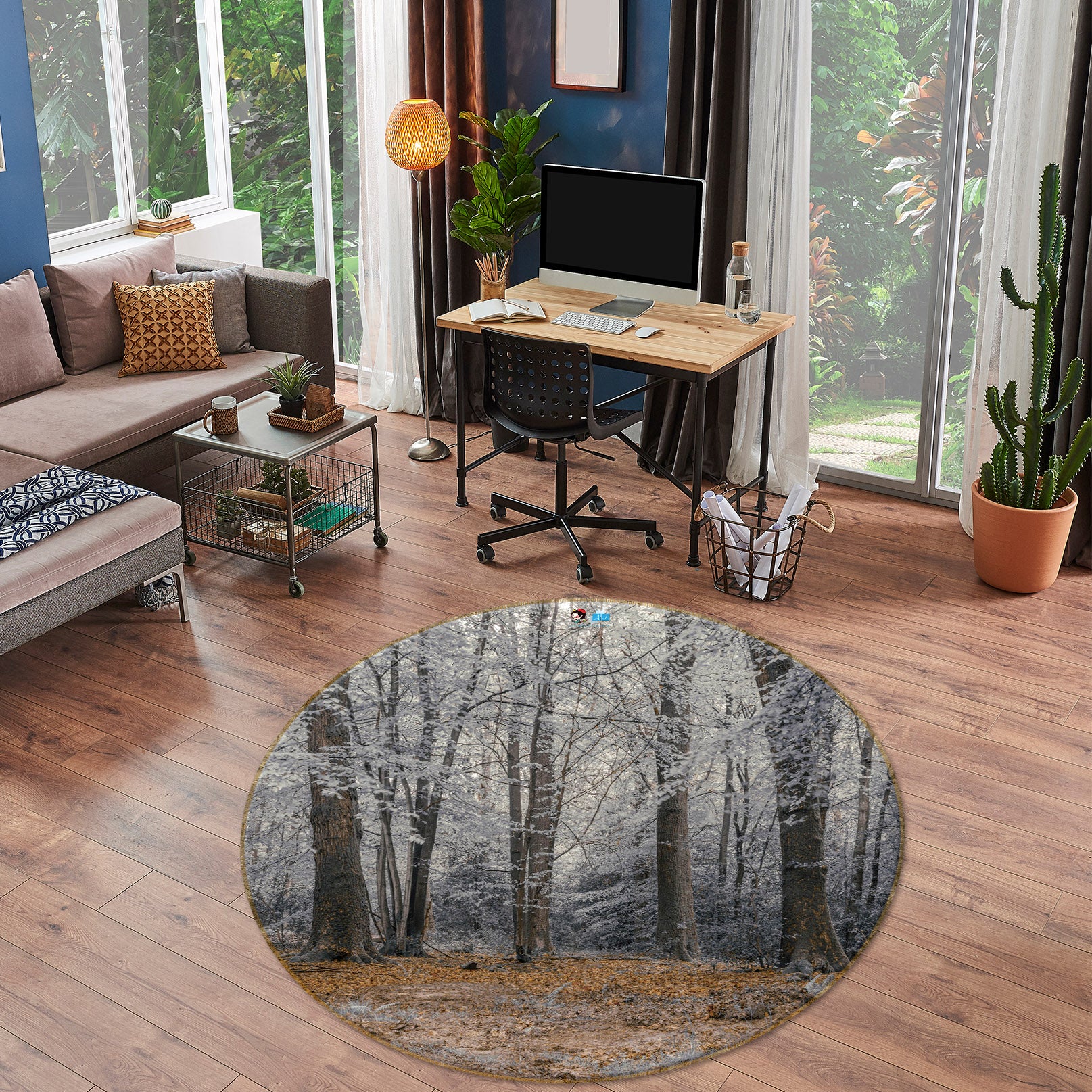 3D Grey Forest 7407 Assaf Frank Rug Round Non Slip Rug Mat