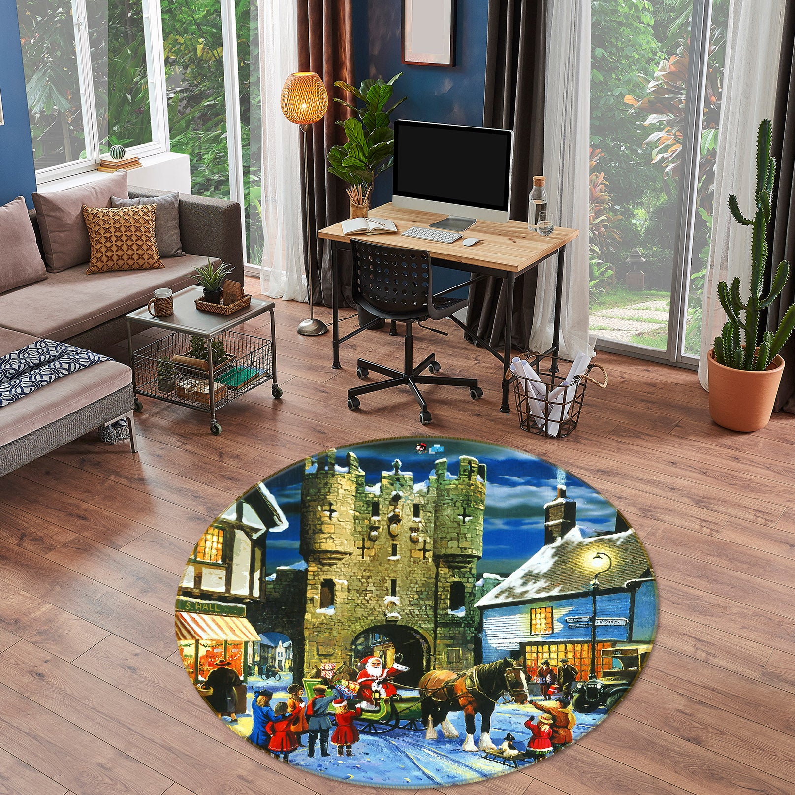 3D Santa Claus 044 Kevin Walsh Rug Round Non Slip Rug Mat