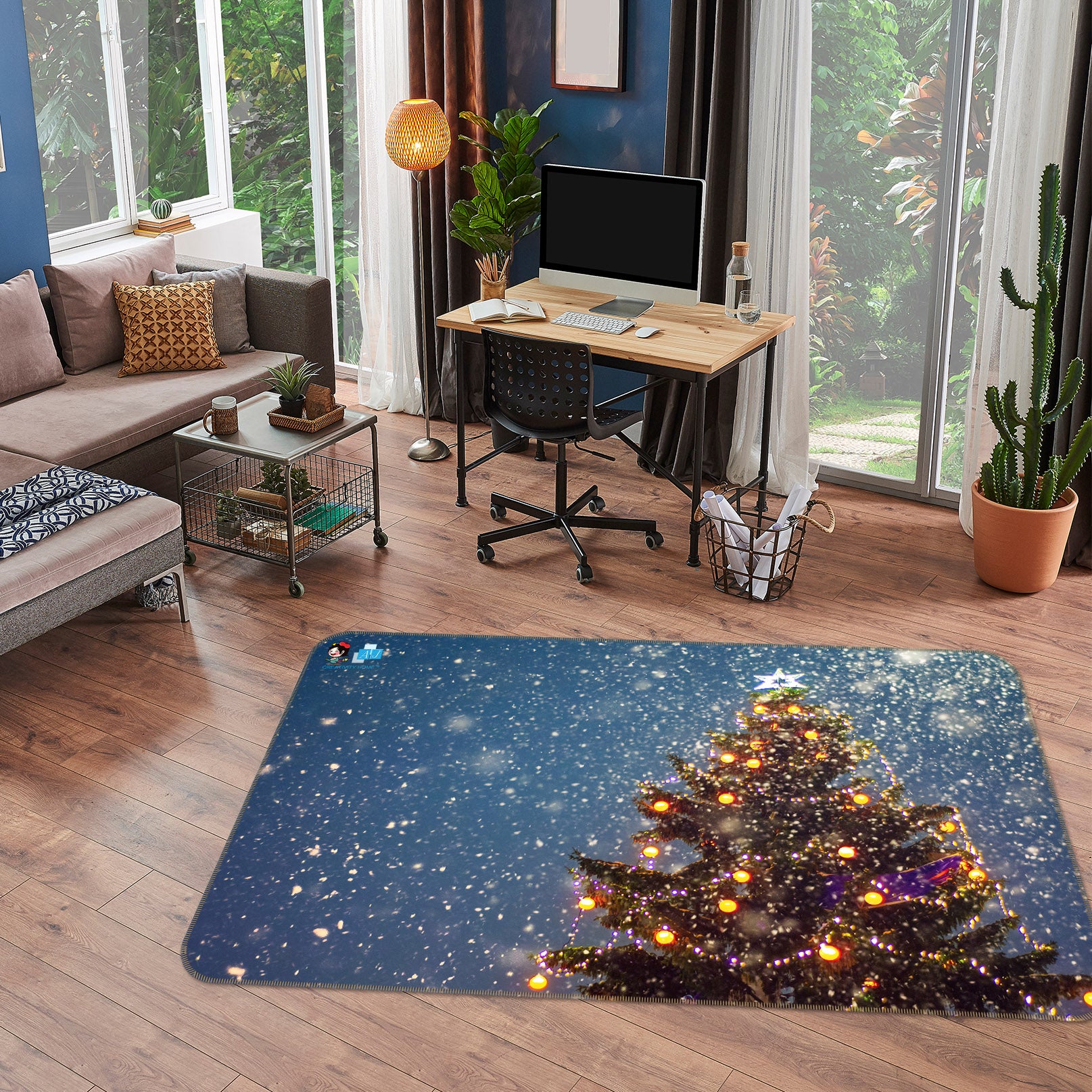 3D Snow Day Tree 56247 Christmas Non Slip Rug Mat Xmas