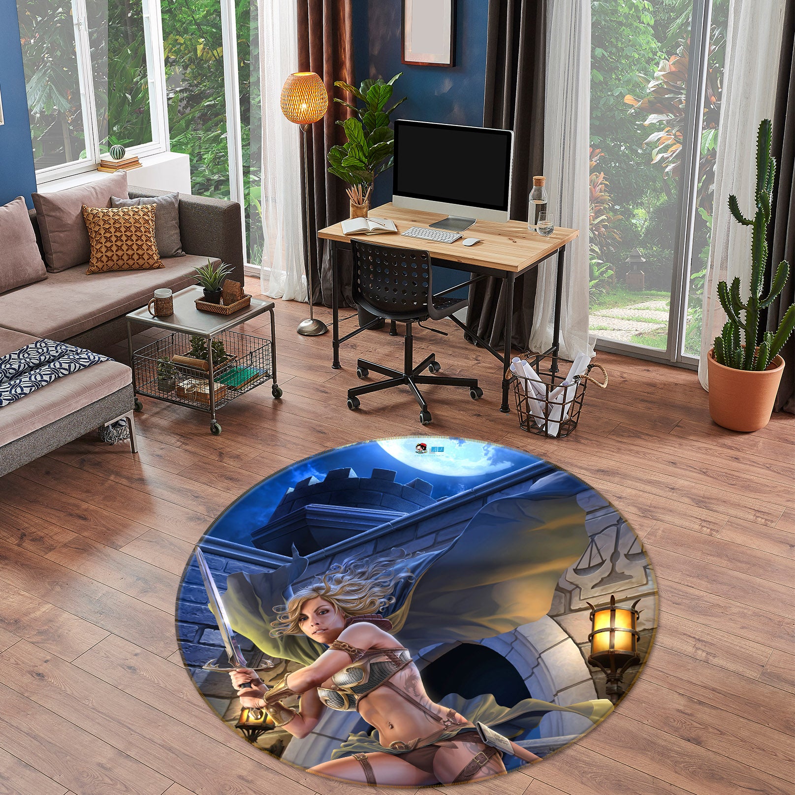 3D Female Warrior 4197 Tom Wood Rug Round Non Slip Rug Mat