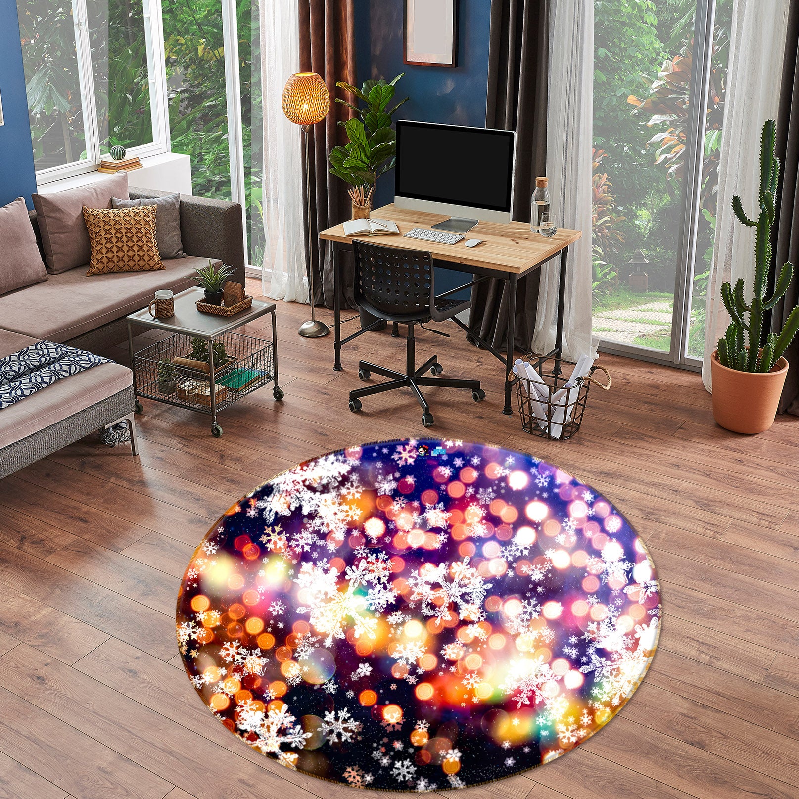 3D Color Light Shadow 56072 Christmas Round Non Slip Rug Mat Xmas