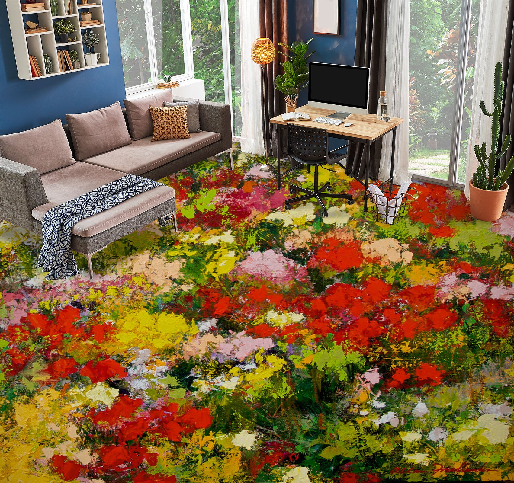 3D Flower Bush Painting 9928 Allan P. Friedlander Floor Mural Wallpaper Murals Self-Adhesive Removable Print Epoxy