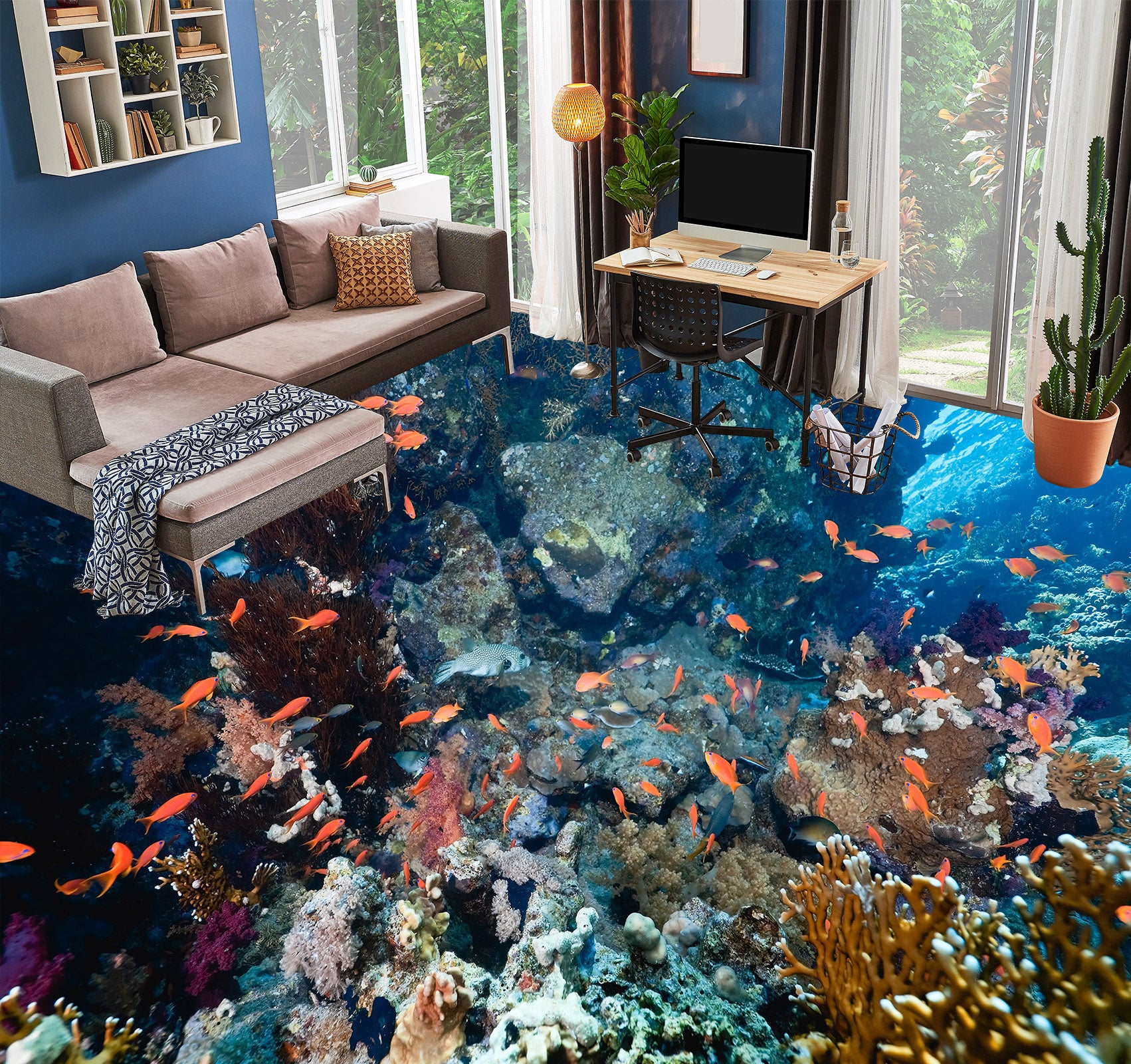 3D Little Red Fish 005 Floor Mural Wallpaper Murals Rug & Mat Print Epoxy waterproof bath floor