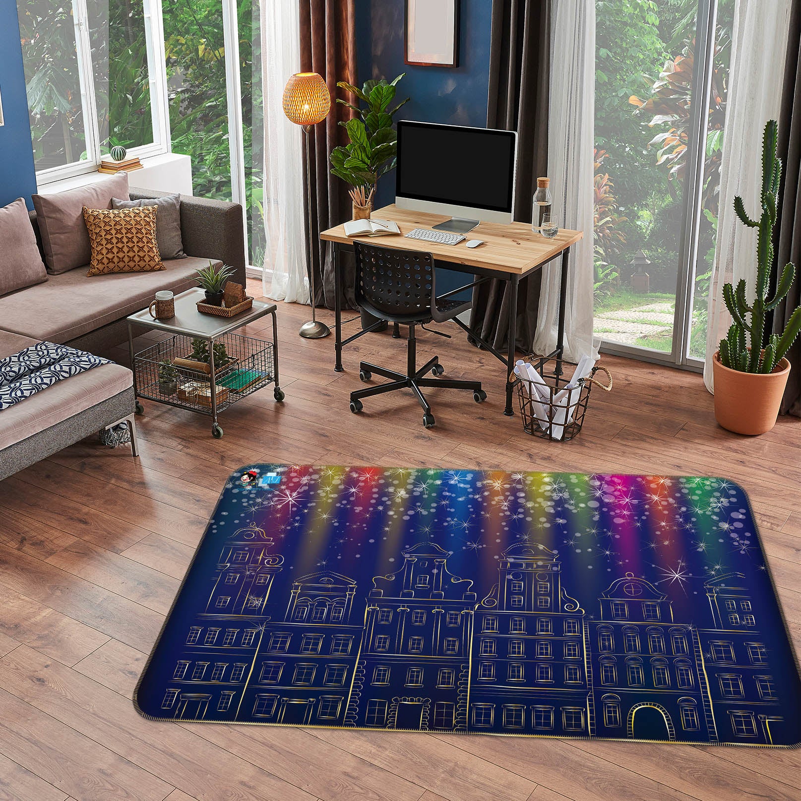 3D Colored Light Houses 56206 Christmas Non Slip Rug Mat Xmas