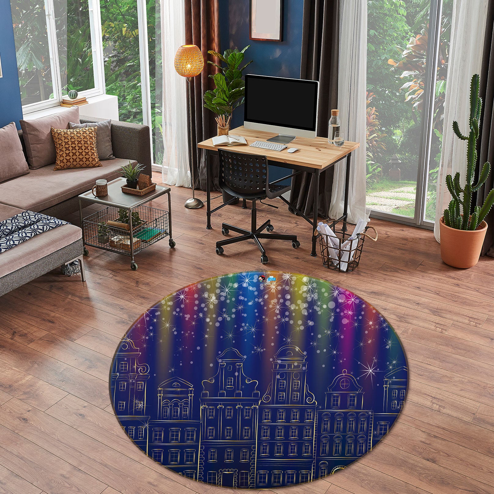 3D Colorful Light Houses 56005 Christmas Round Non Slip Rug Mat Xmas