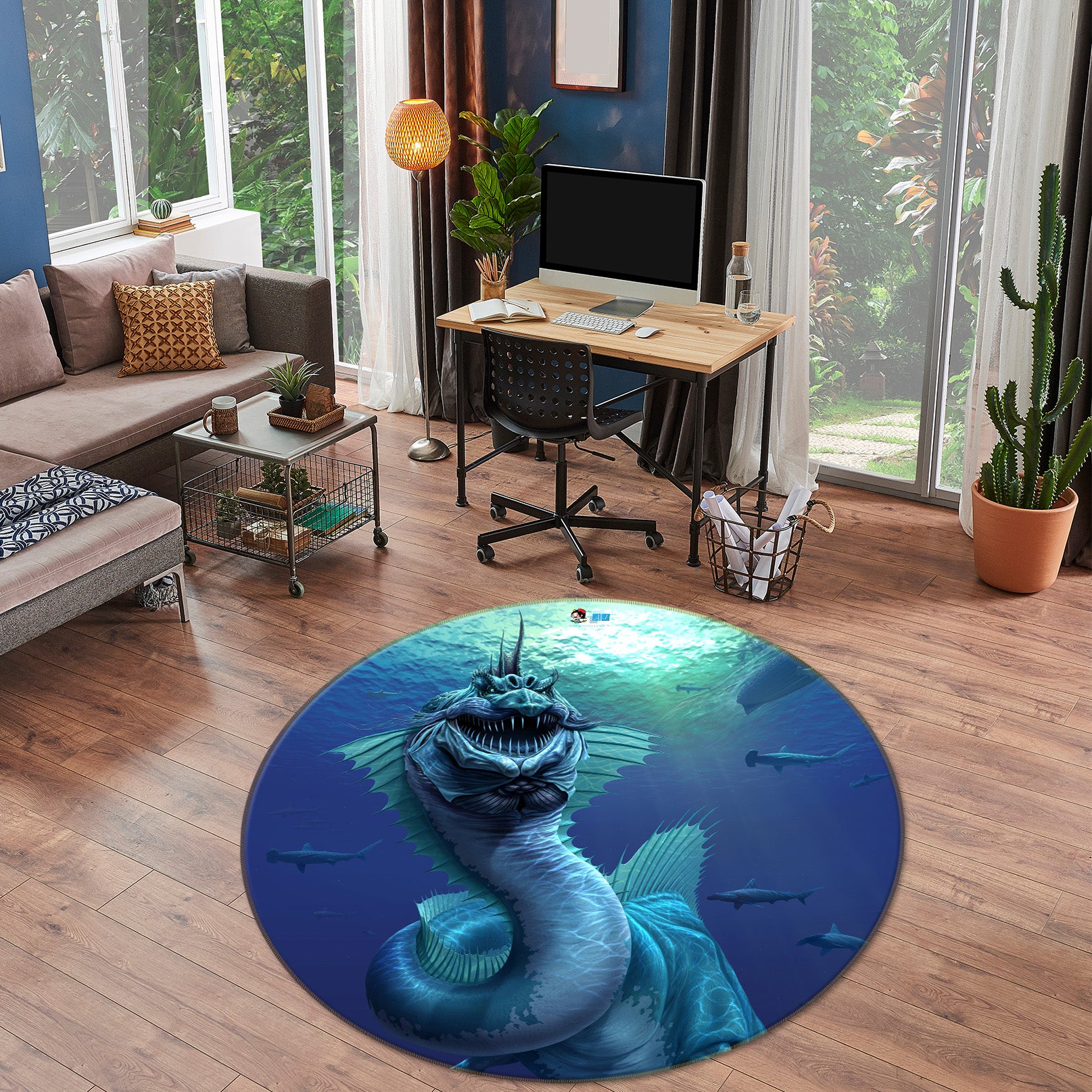 3D Sea Dragon 4172 Tom Wood Rug Round Non Slip Rug Mat