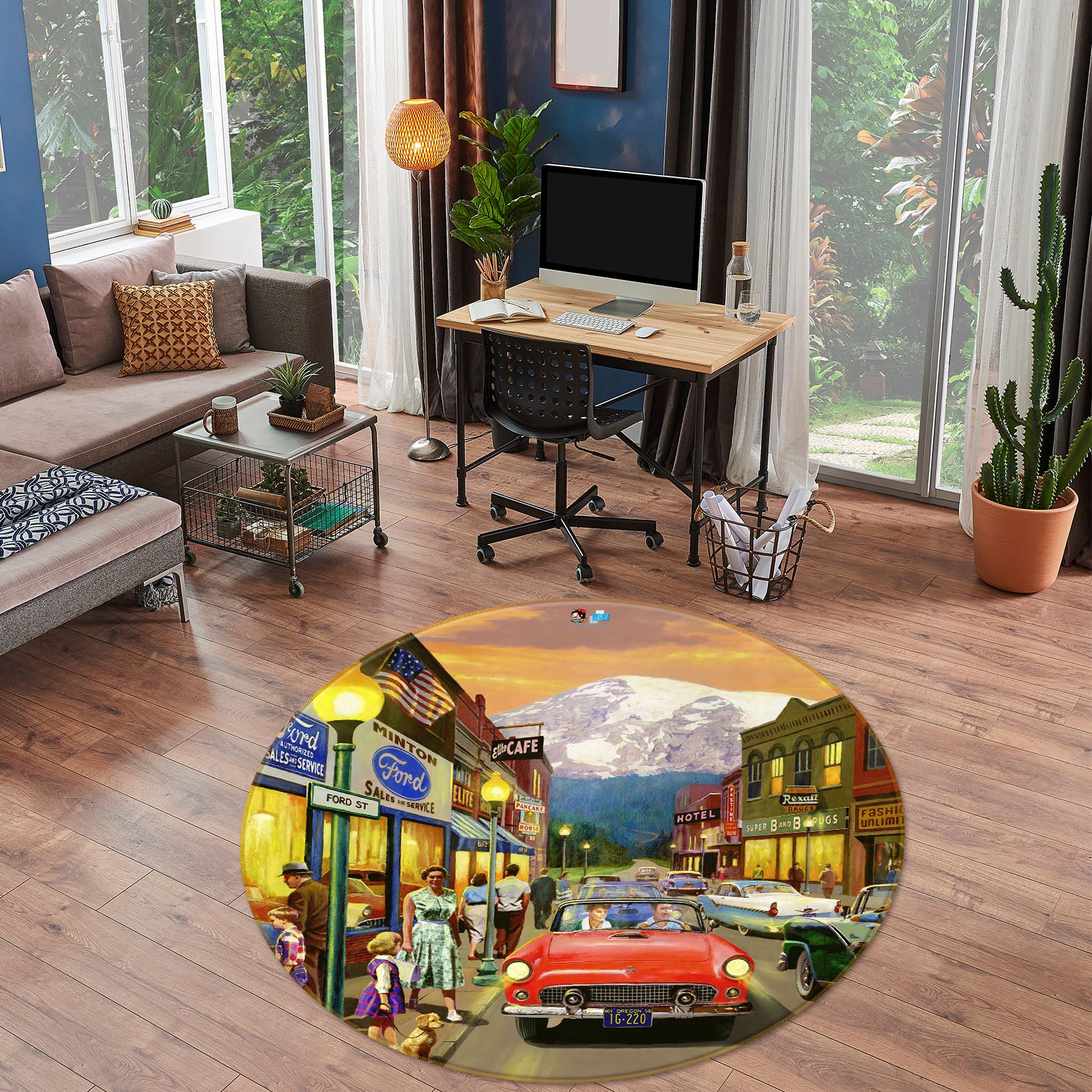 3D Street Red Car 070 Kevin Walsh Rug Round Non Slip Rug Mat