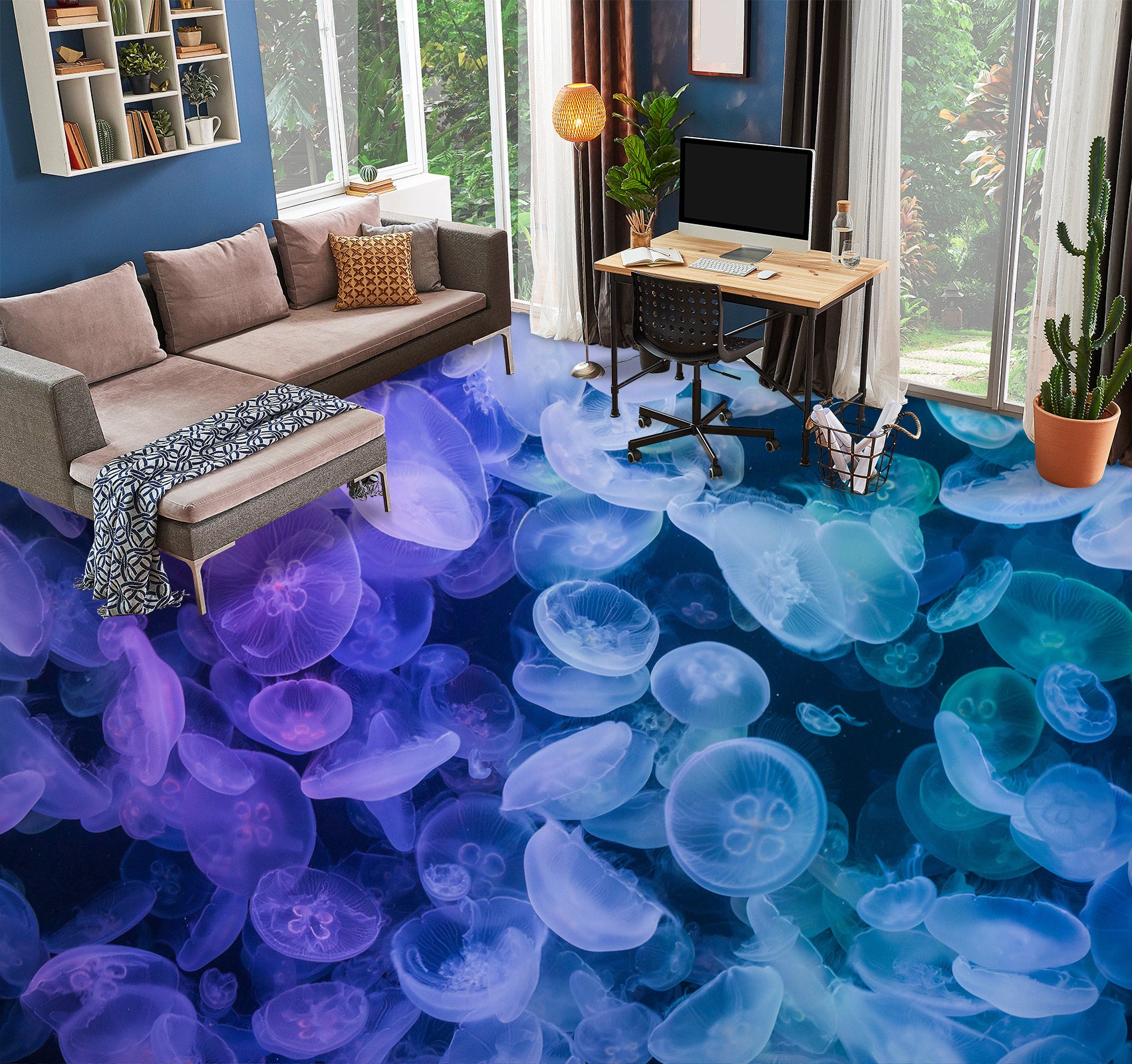 3D Purple Jellyfish 665 Floor Mural Wallpaper Murals Rug & Mat Print Epoxy waterproof bath floor