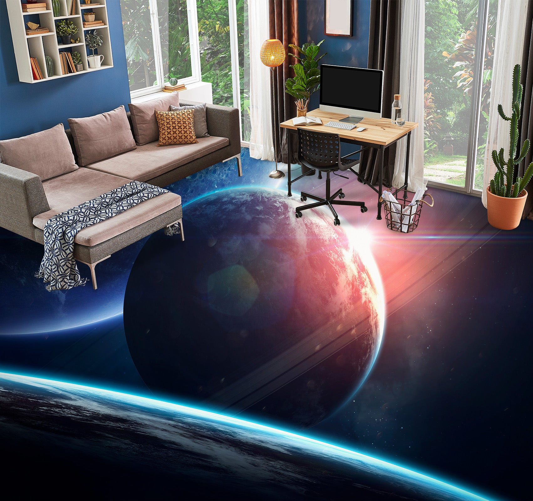 3D Cosmic Red Light 1226 Floor Mural Wallpaper Murals Self-Adhesive Removable Print Epoxy