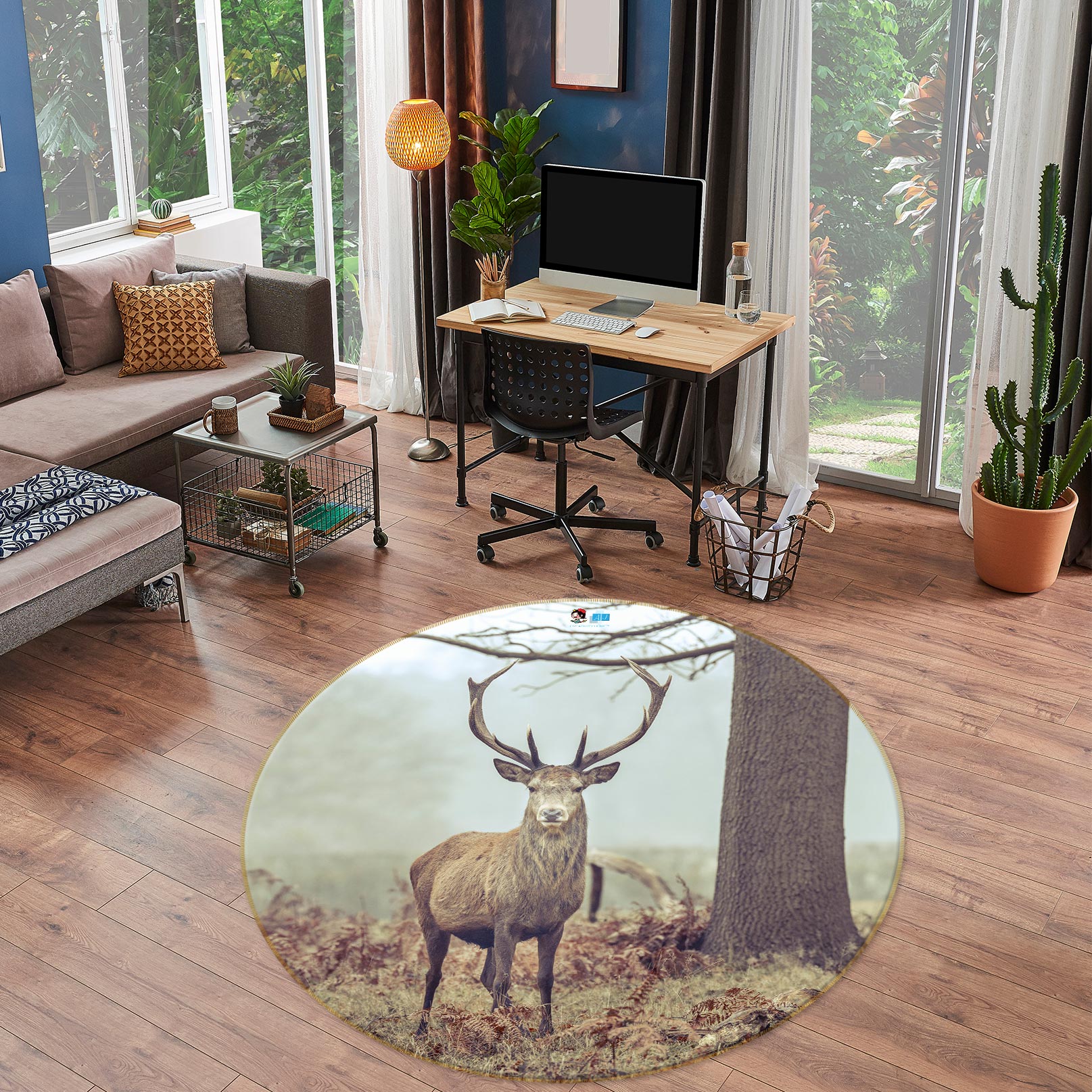3D Animal Elk 7573 Assaf Frank Rug Round Non Slip Rug Mat