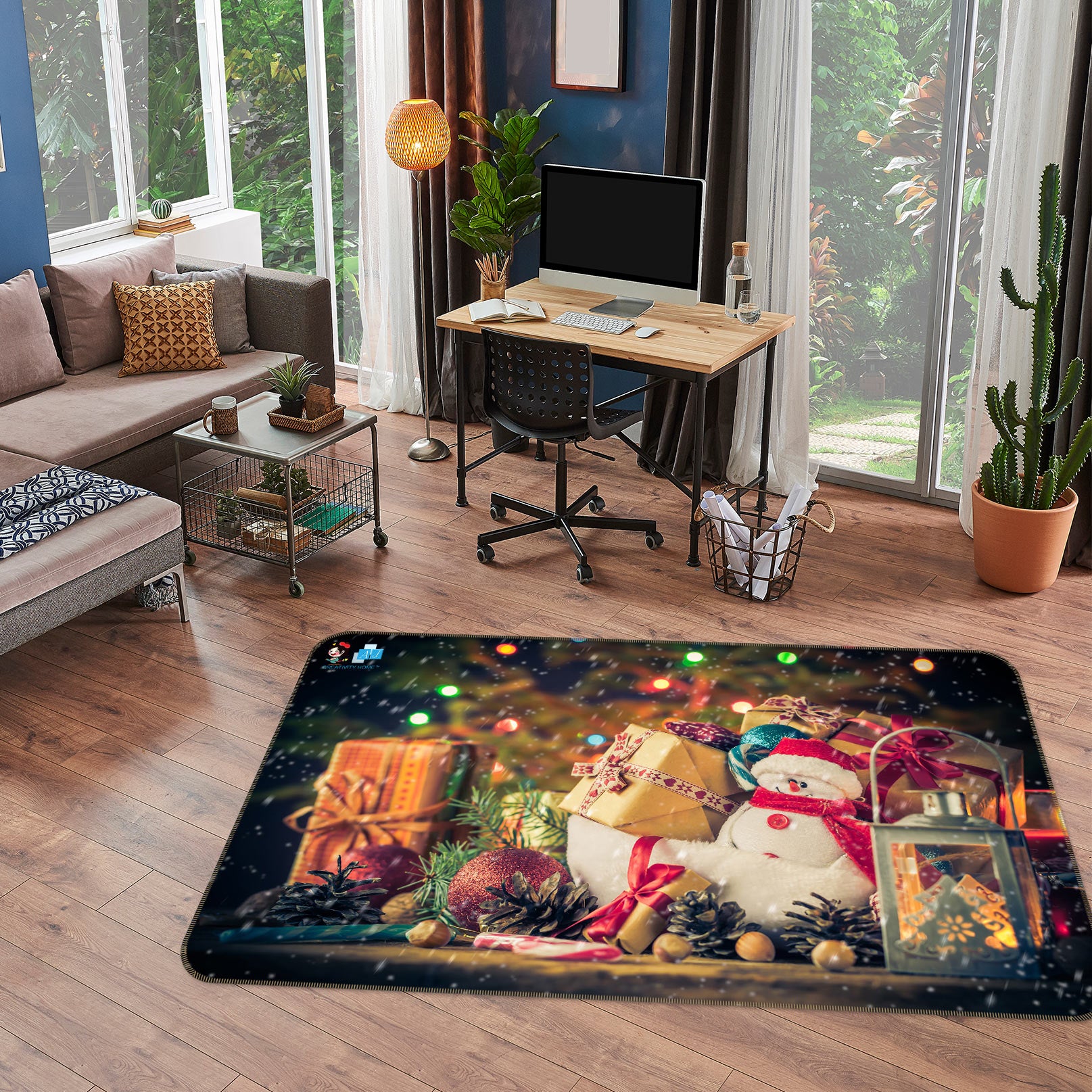 3D Snow Doll Gift Box 56116 Christmas Non Slip Rug Mat Xmas