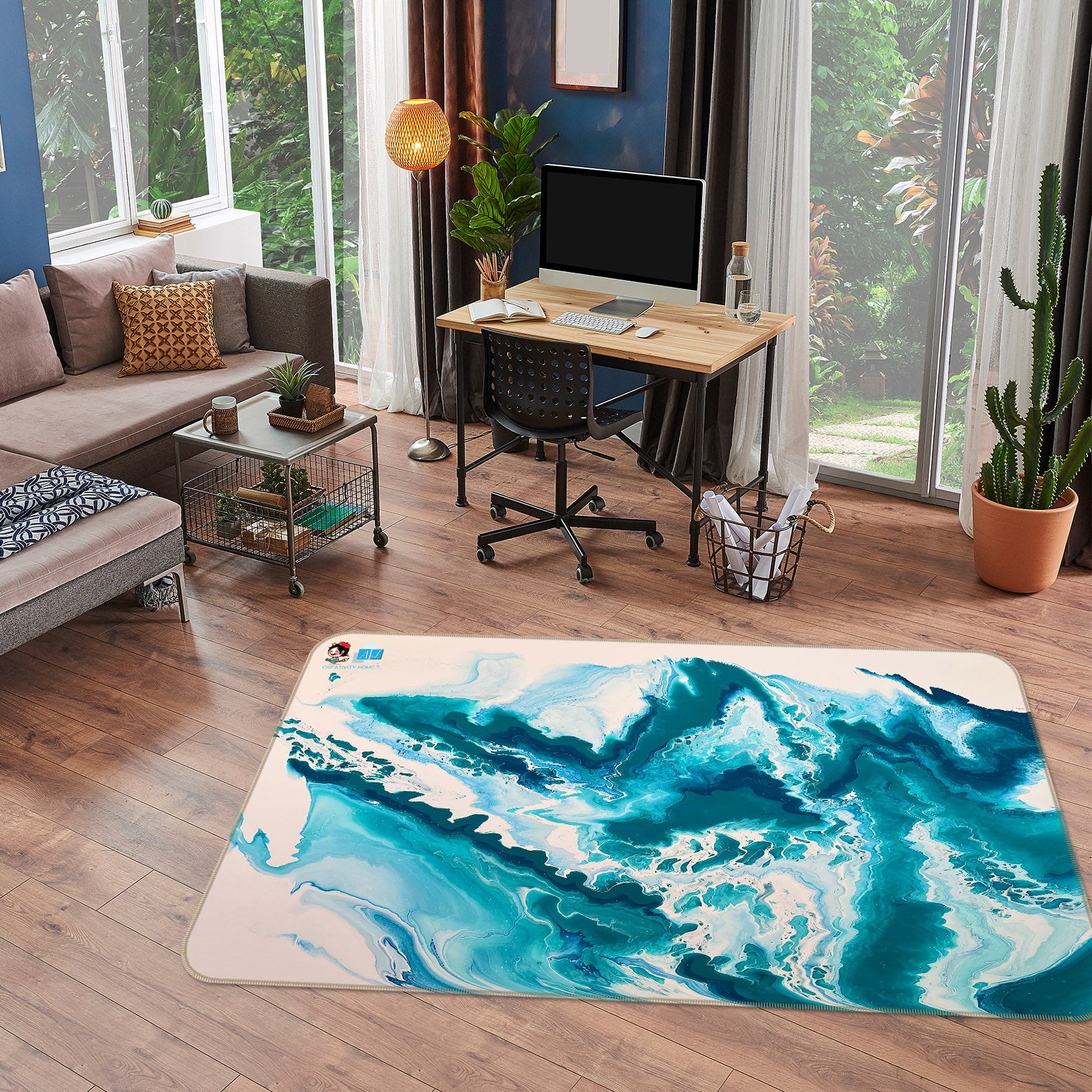 3D Blue Watercolor Mountains 4110 Skromova Marina Rug Non Slip Rug Mat