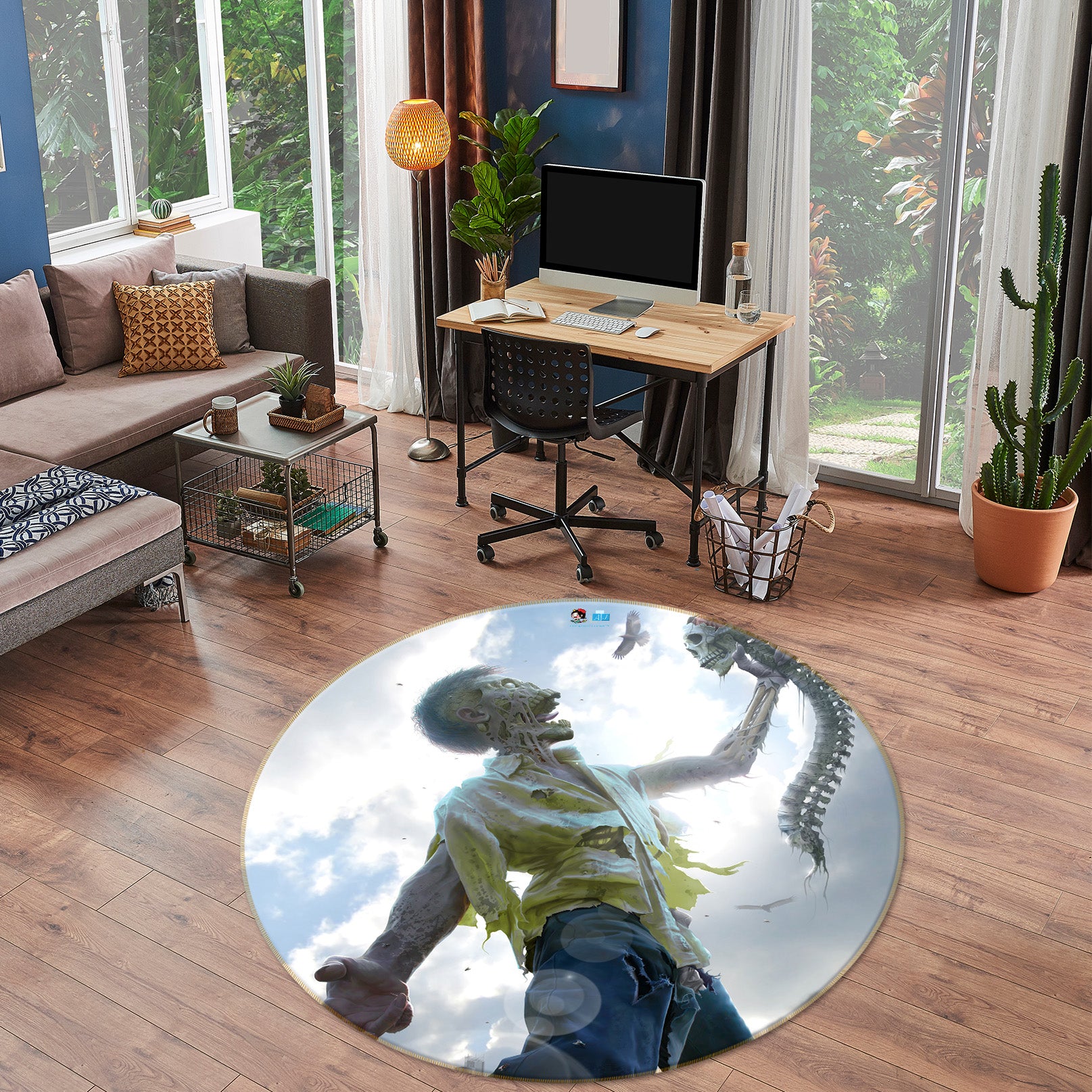 3D Monster Man 4195 Tom Wood Rug Round Non Slip Rug Mat