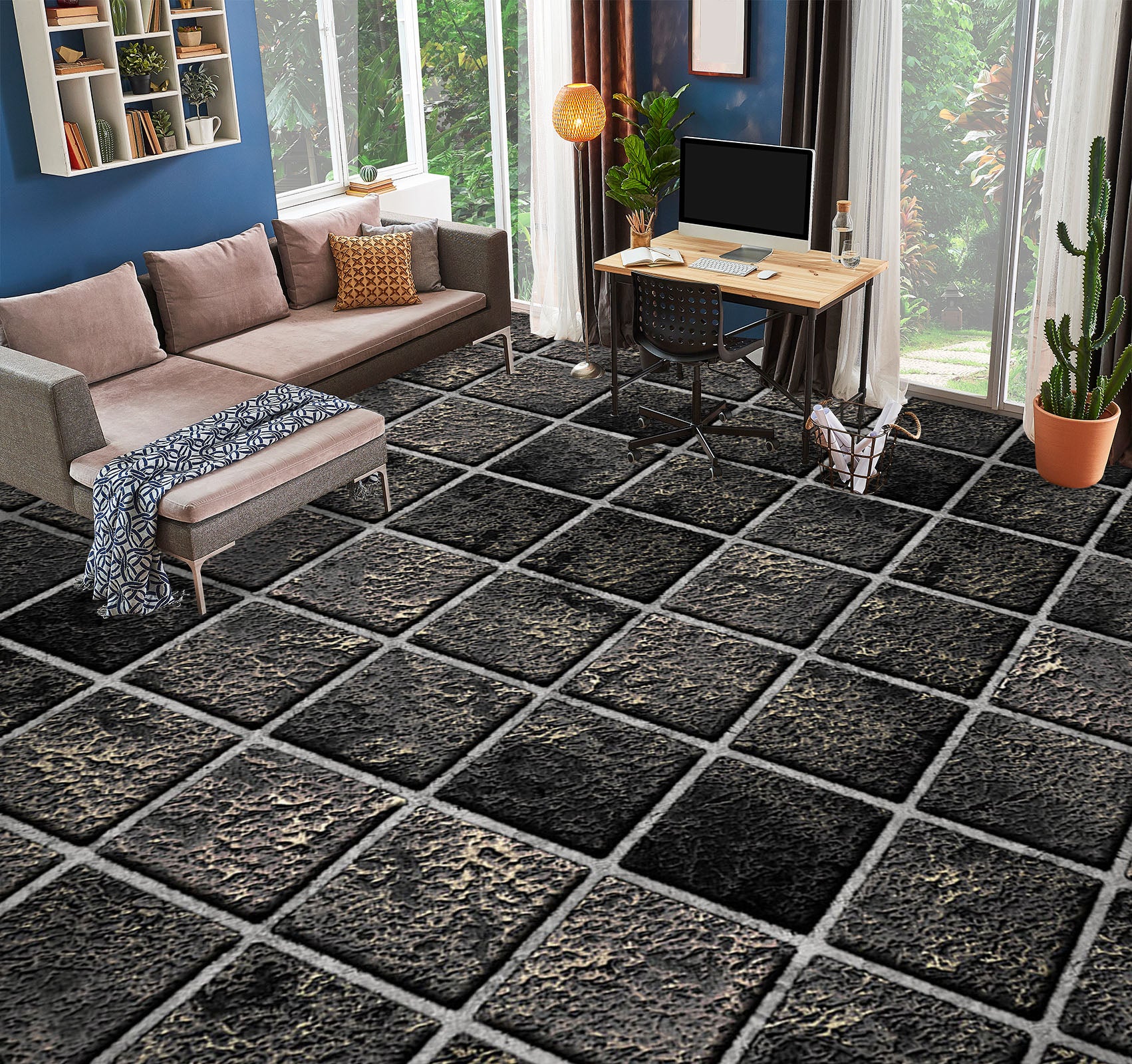 3D Premium Dark Gray Squares 972 Floor Mural Wallpaper Murals Self-Adhesive Removable Print Epoxy