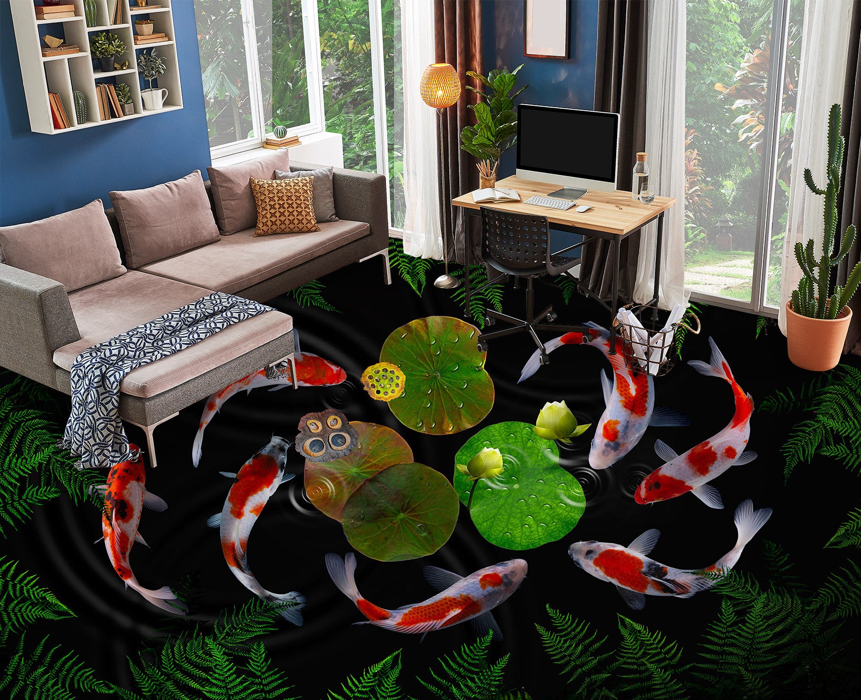 3D Round Water Lotus 247 Floor Mural Wallpaper Murals Rug & Mat Print Epoxy waterproof bath floor
