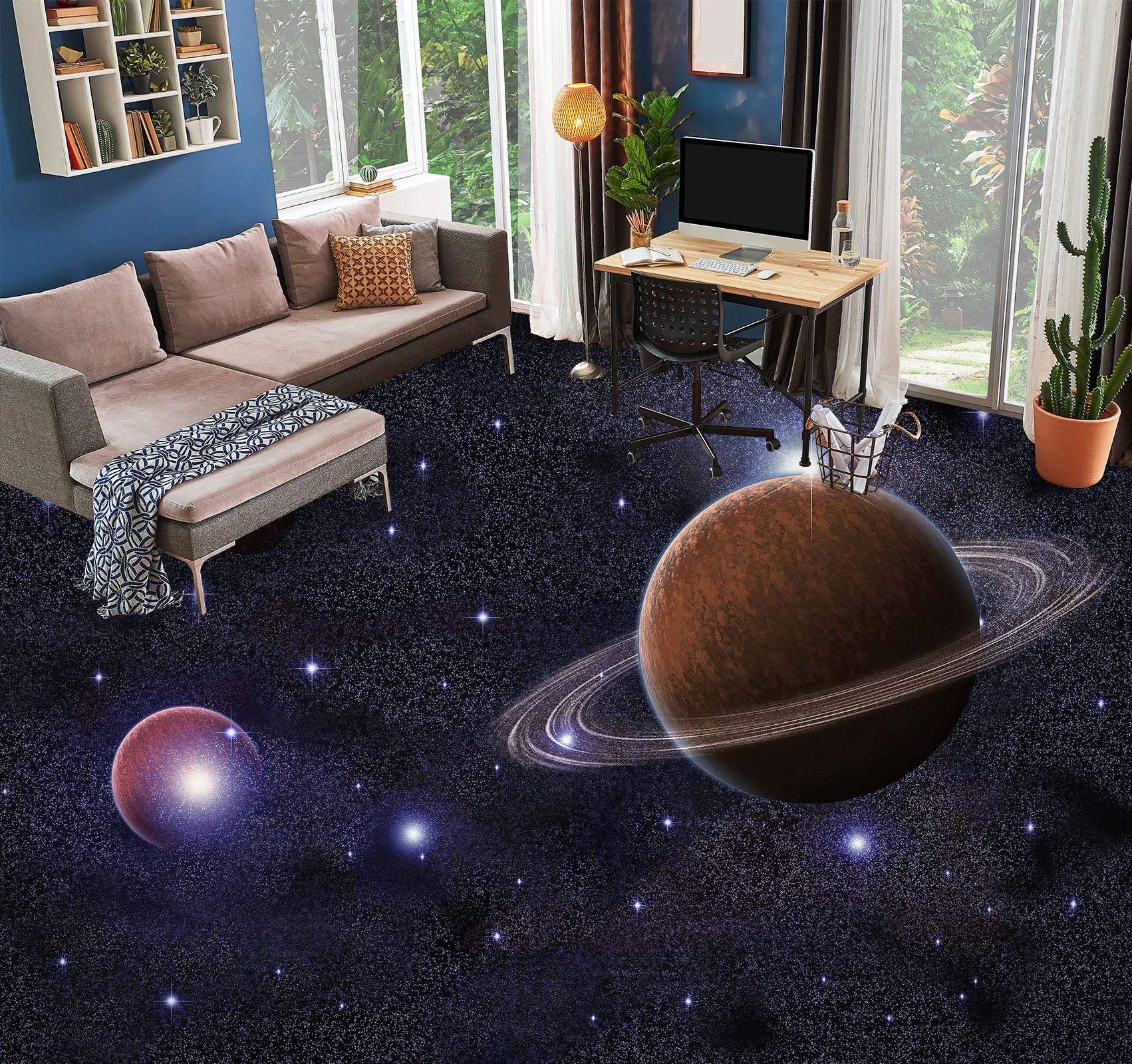 3D Mysterious Saturn 013 Floor Mural Wallpaper Murals Rug & Mat Print Epoxy waterproof bath floor