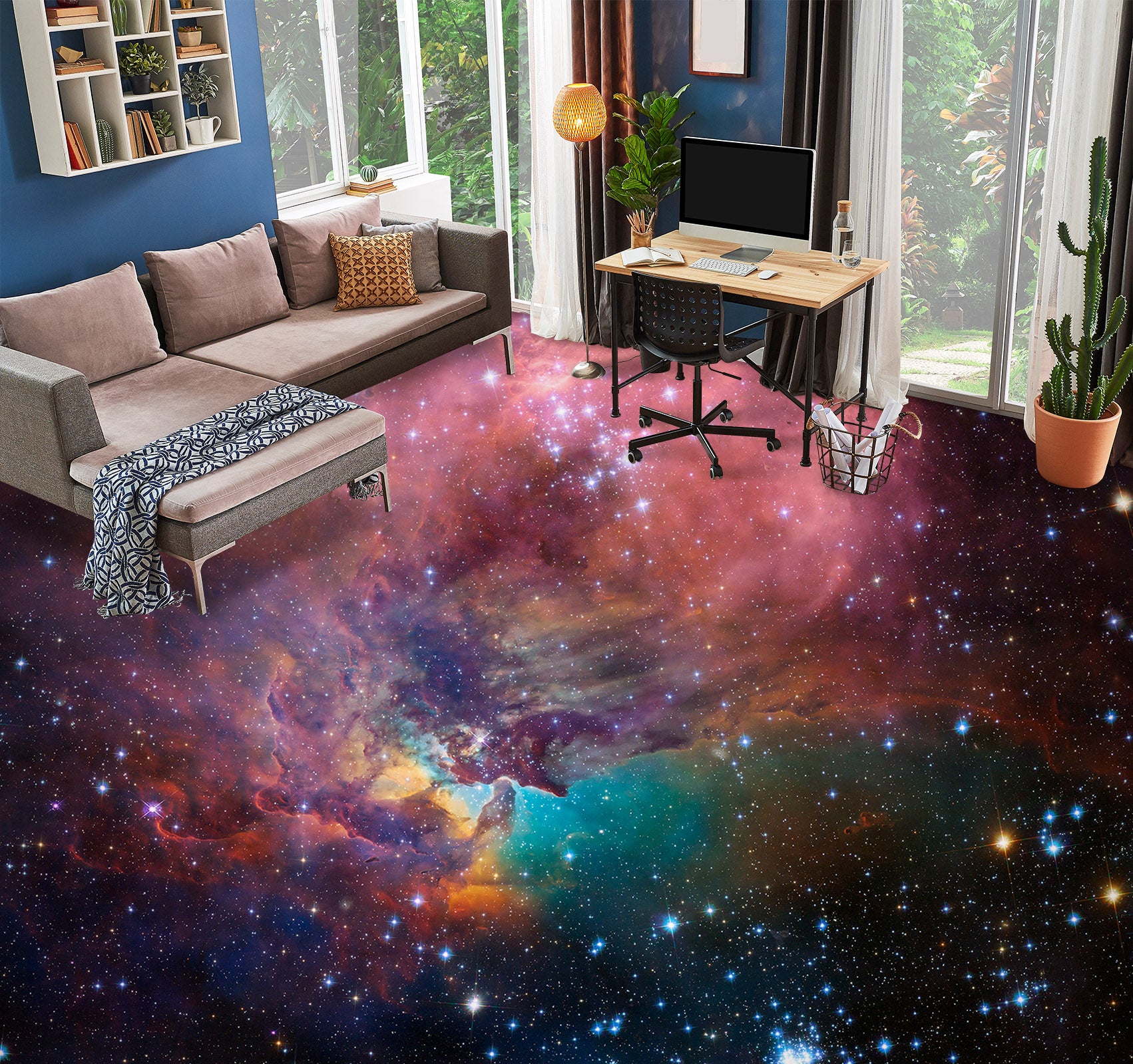 3D Charm Purple Nebula 1207 Floor Mural Wallpaper Murals Self-Adhesive Removable Print Epoxy