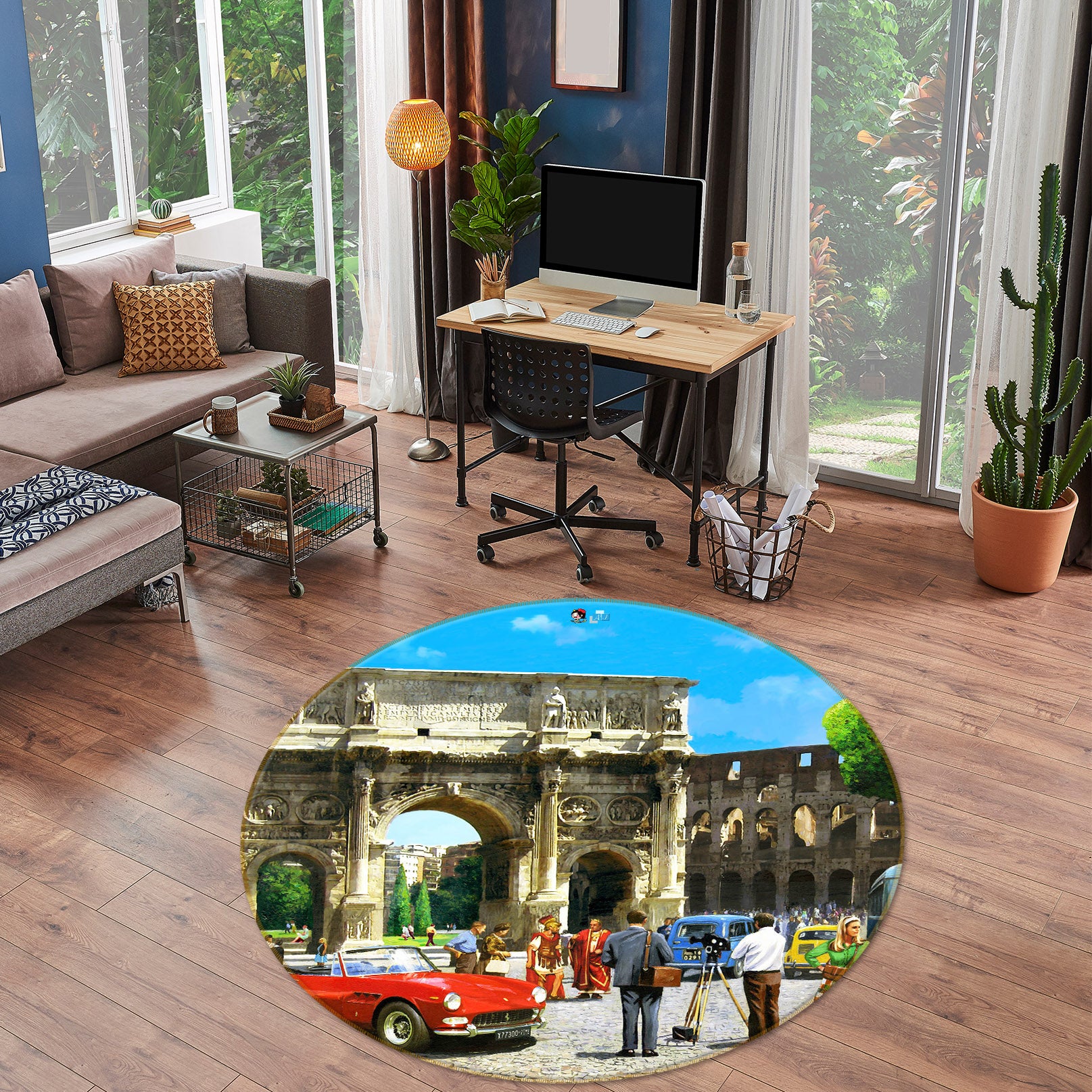 3D Construction Car 064 Kevin Walsh Rug Round Non Slip Rug Mat