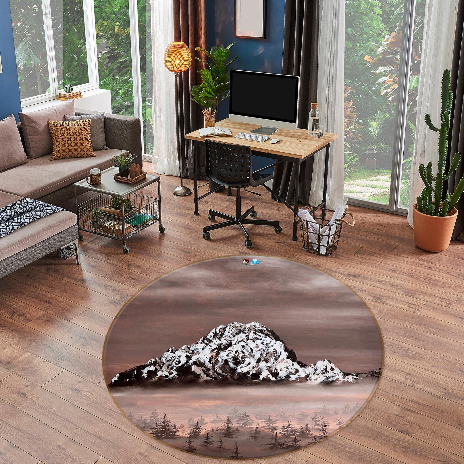 3D Snow Mountain Fog Forest 9735 Marina Zotova Rug Round Non Slip Rug Mat