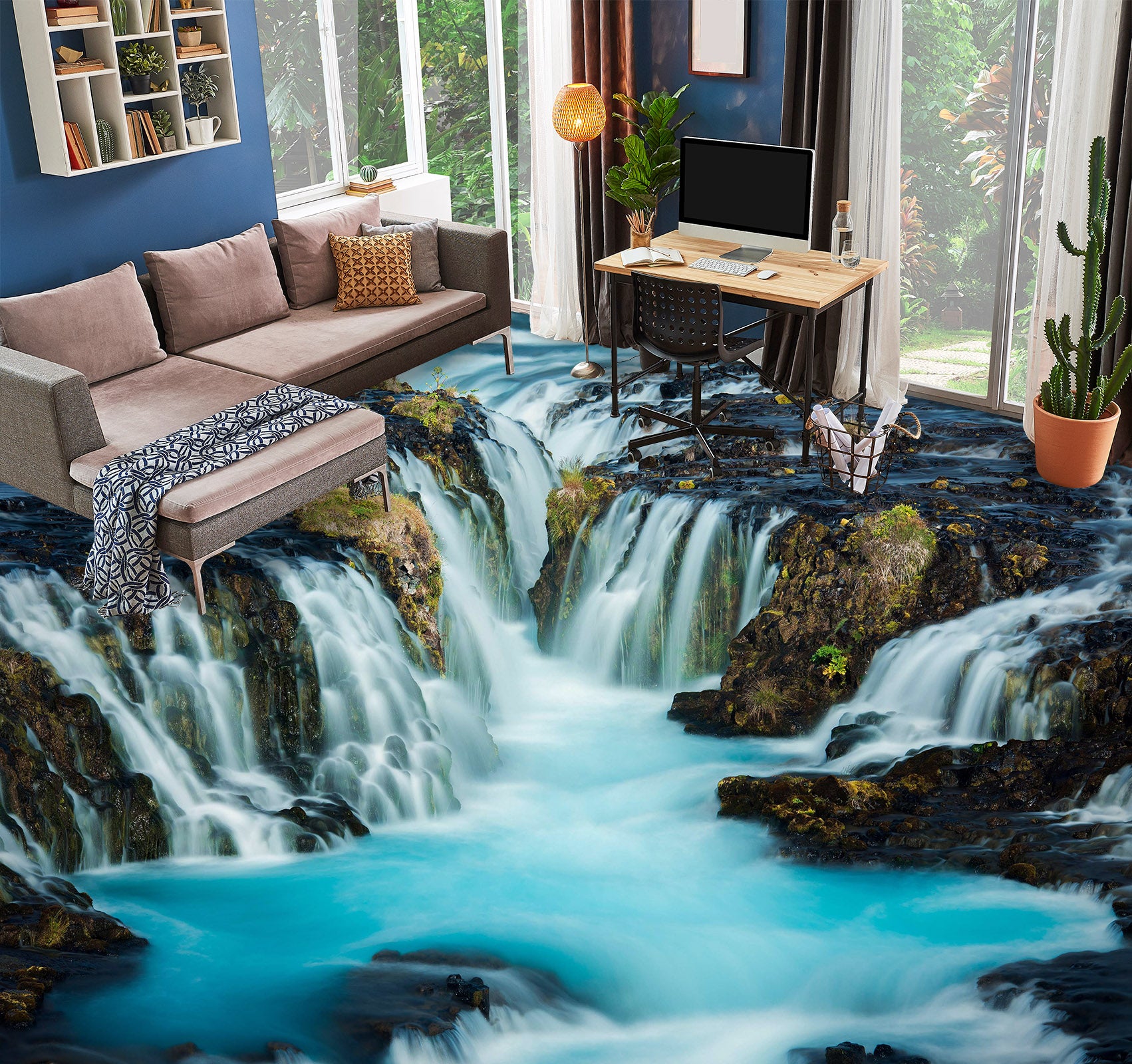 3D Steep Waterfall Scenery 721 Floor Mural Wallpaper Murals Rug & Mat Print Epoxy waterproof bath floor