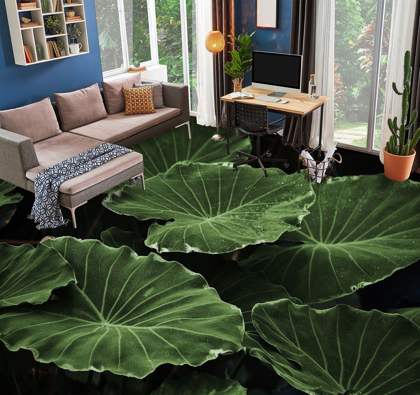 3D Large Lotus Leaves 1493 Floor Mural Wallpaper Murals Self-Adhesive Removable Print Epoxy