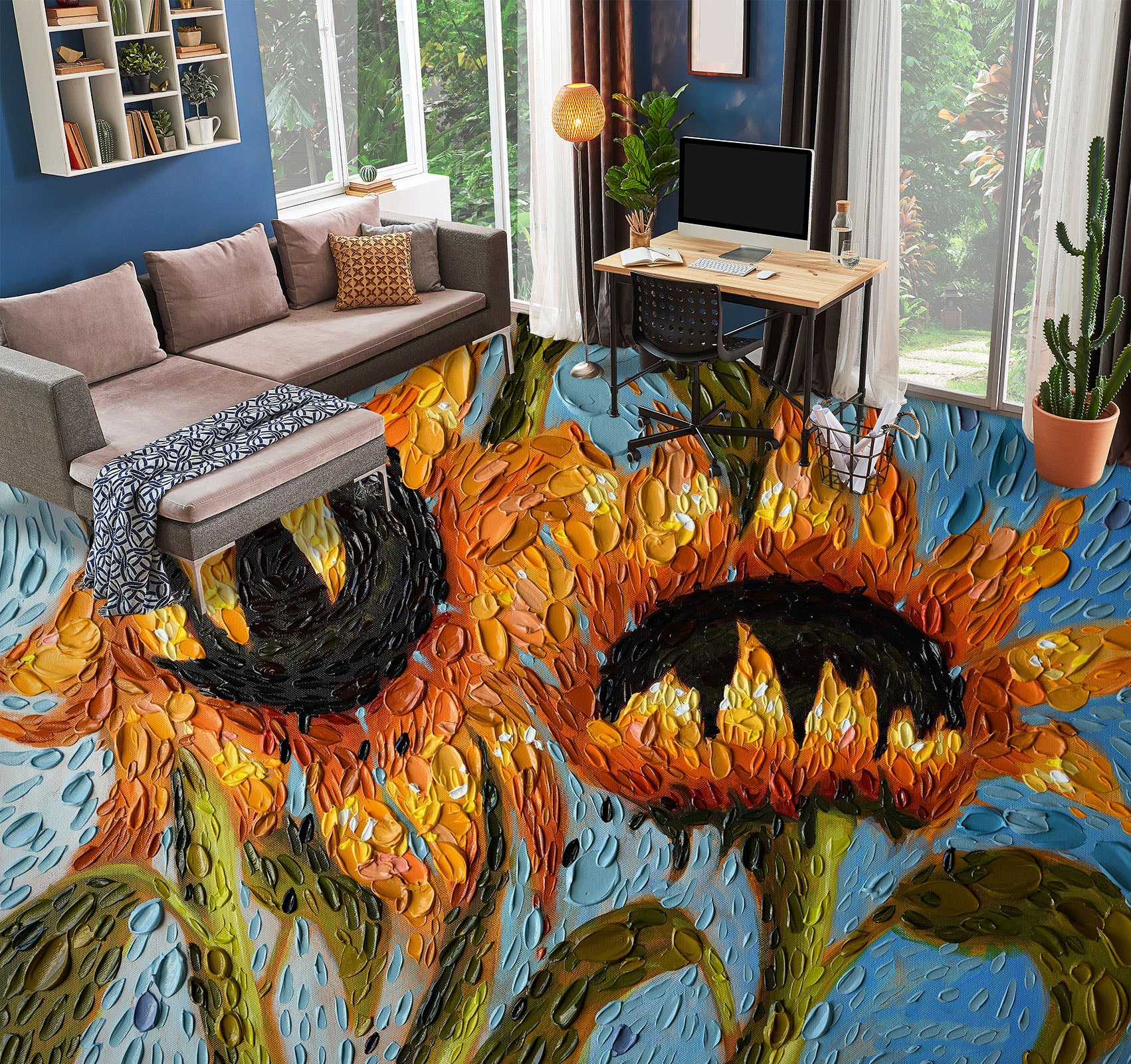 3D Sunflower 102167 Dena Tollefson Floor Mural Wallpaper Murals Self-Adhesive Removable Print Epoxy